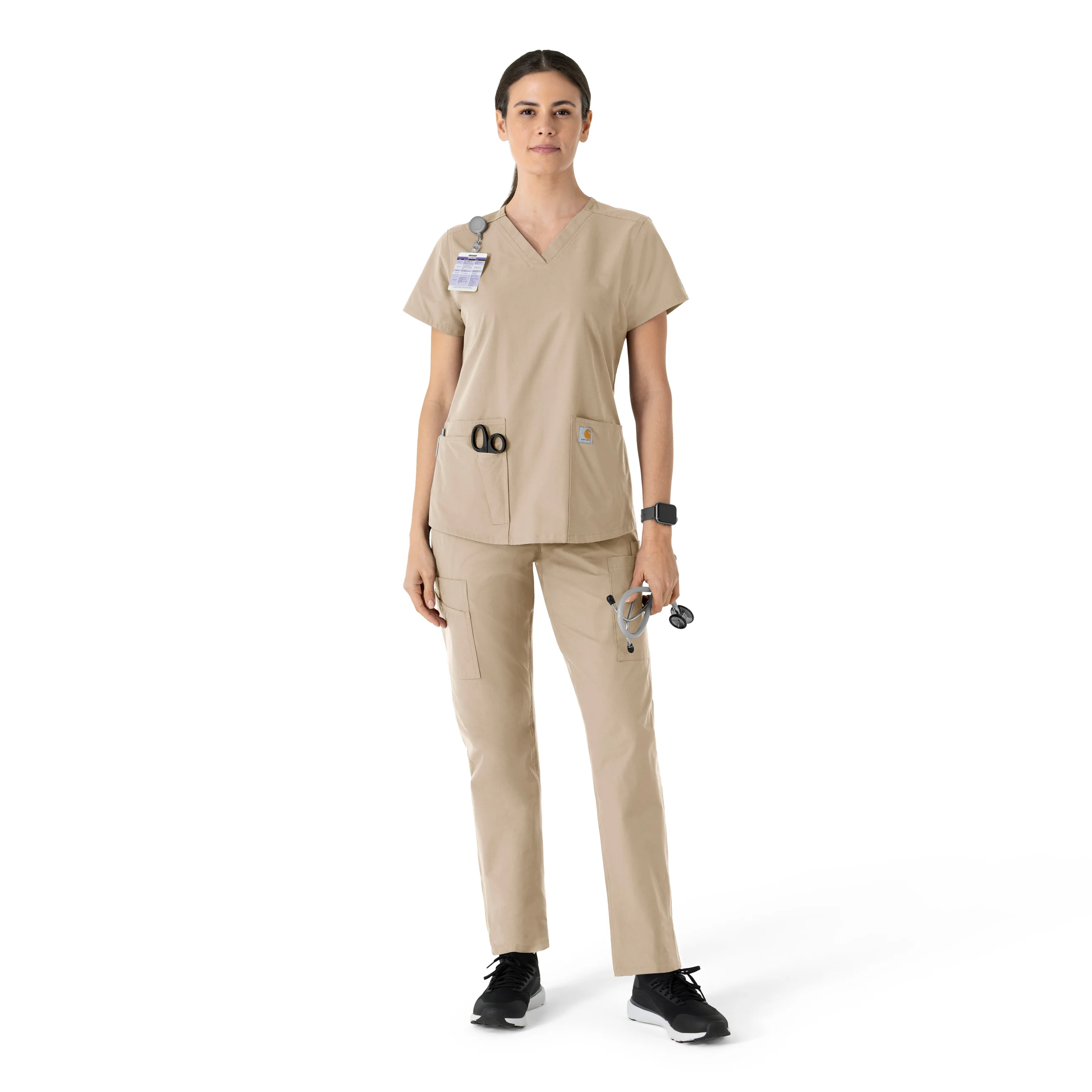 Carhartt Force Essentials Women's V-Neck Scrub Top - Khaki - Image 3