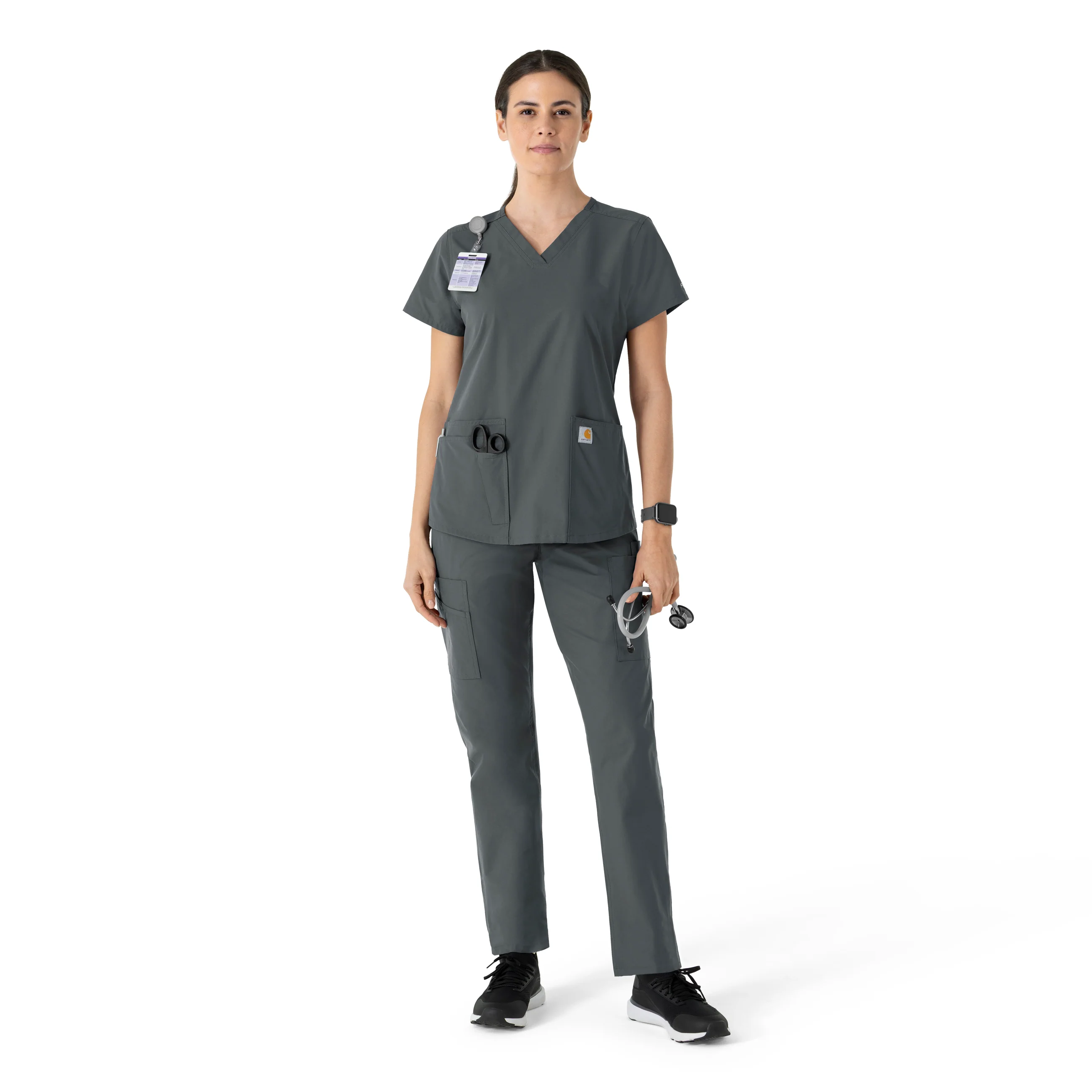 Carhartt Force Essentials Women's V-Neck Scrub Top - Pewter - Image 3