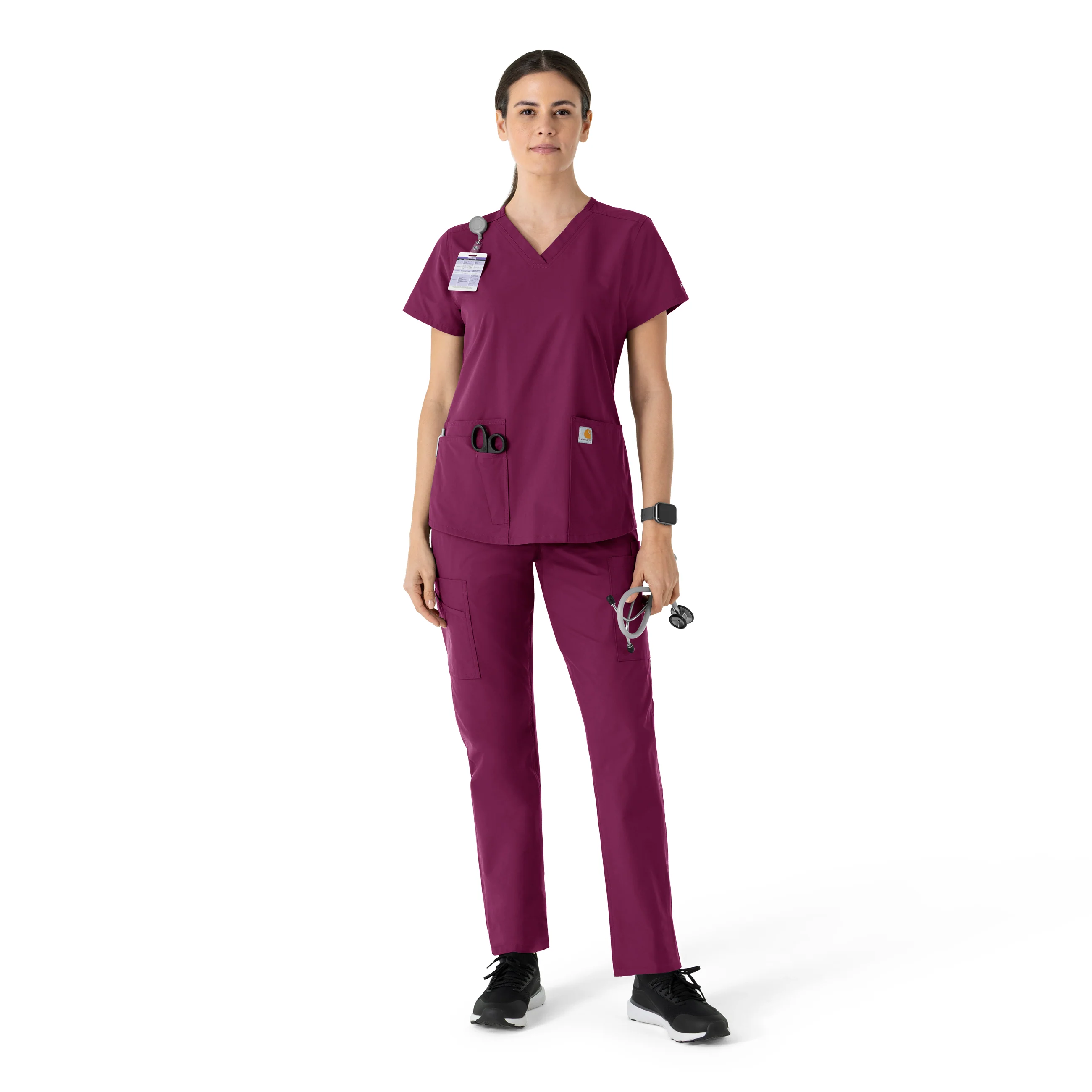 Carhartt Force Essentials Women's V-Neck Scrub Top - Wine - Image 3