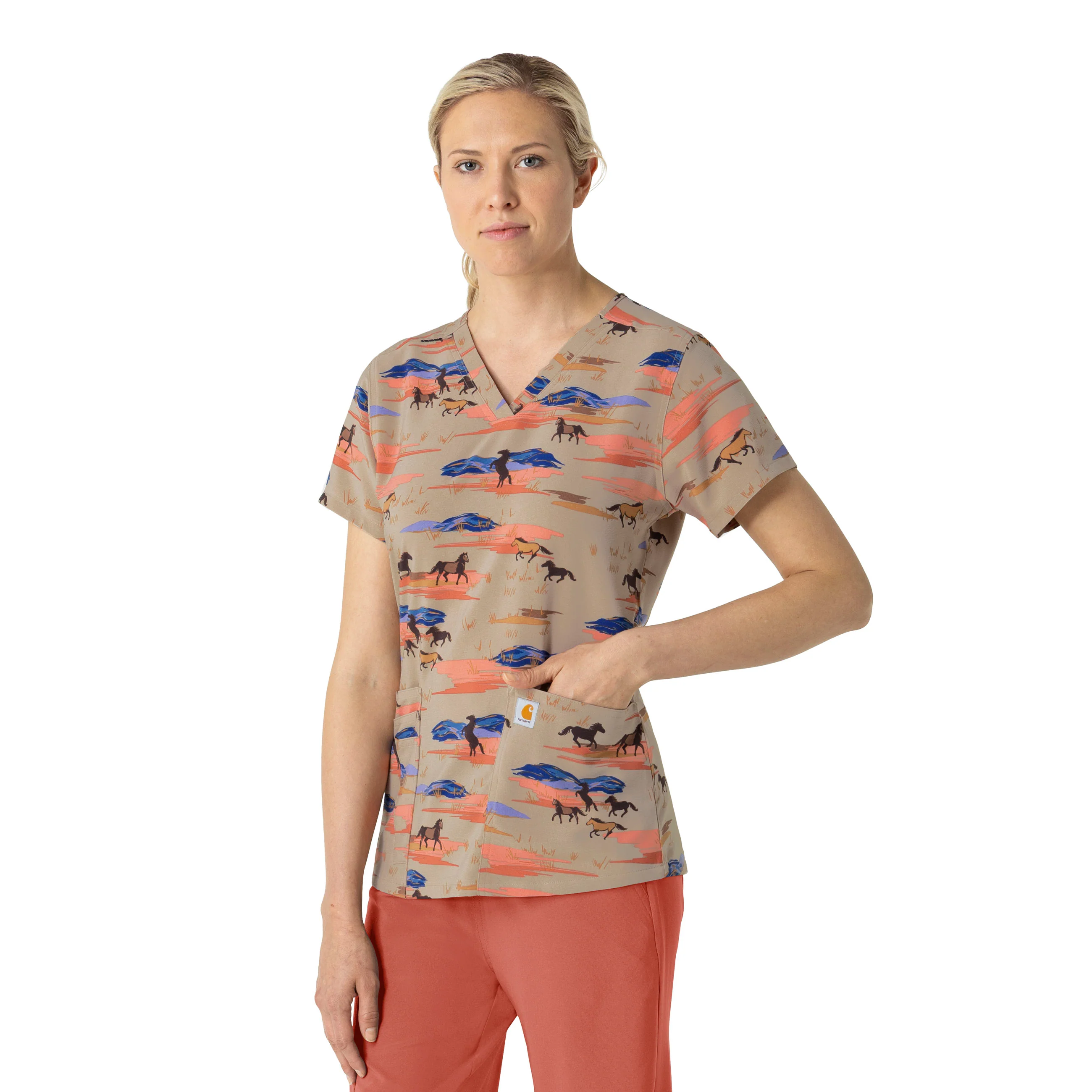 Carhartt Women's V-Neck Print Scrub Top - Mustang Meadow