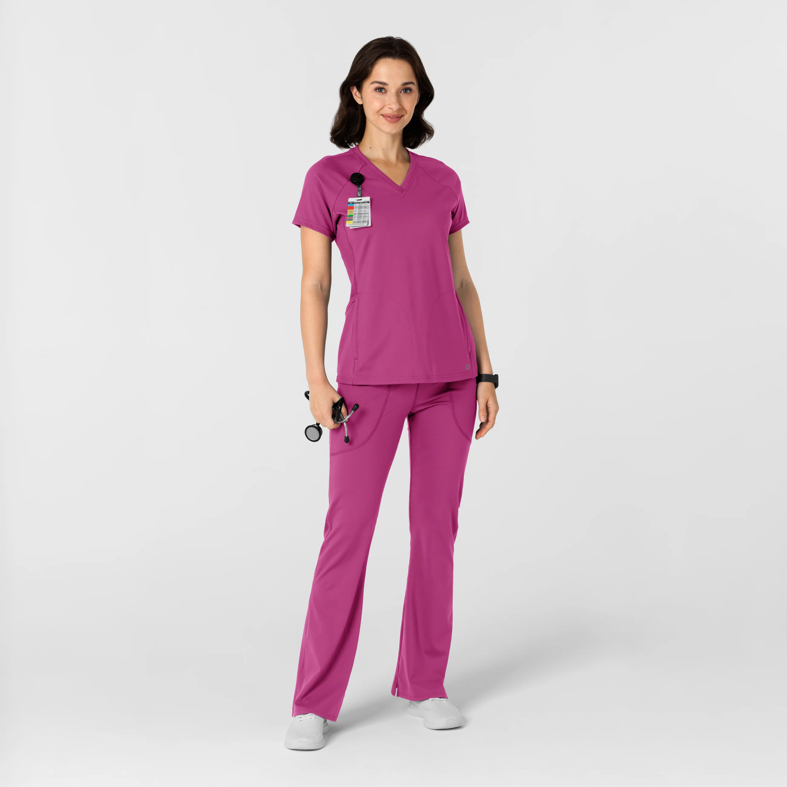 RENEW Knit Women's Flare Yoga Scrub Pant - Raspberry - Image 3