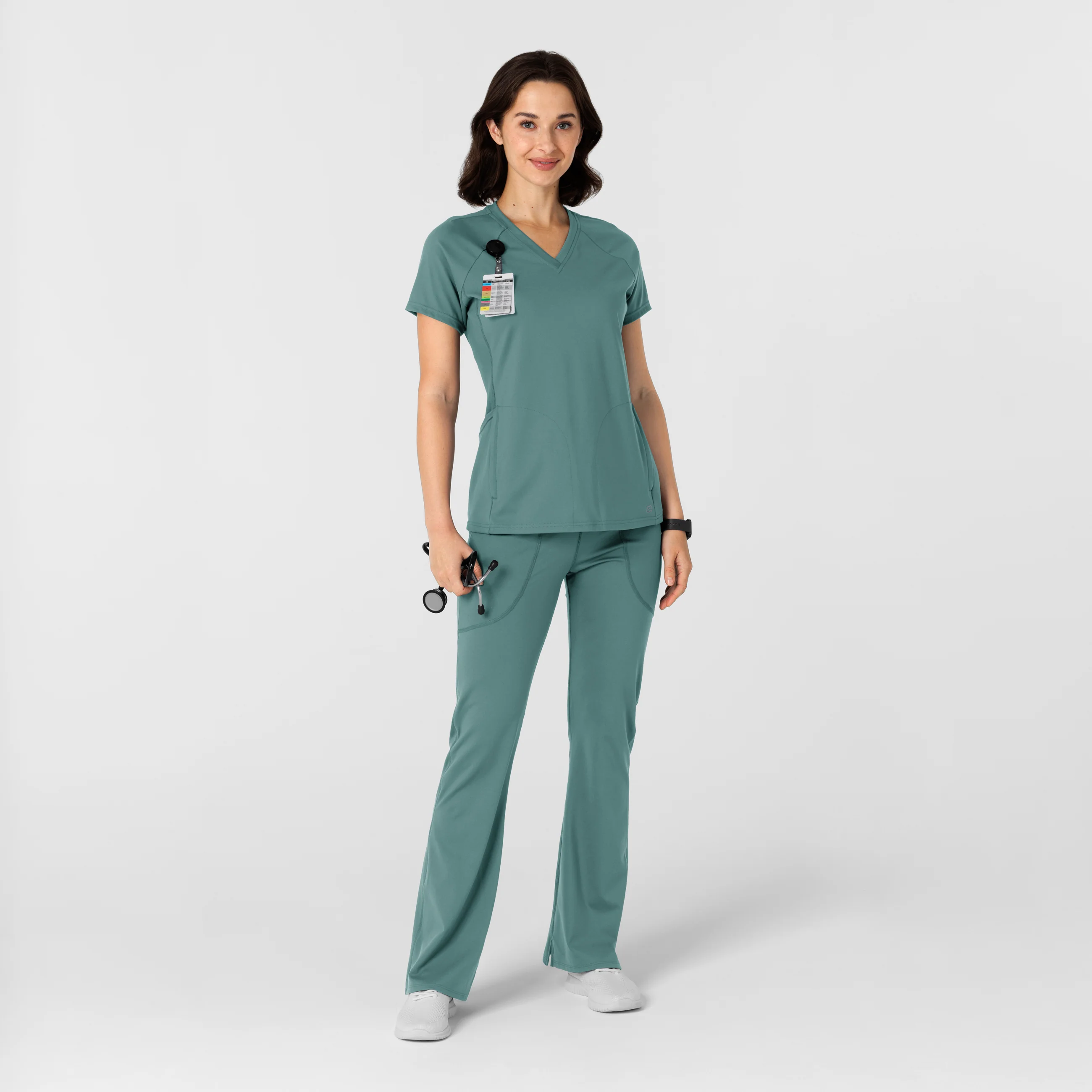 RENEW Knit Women's Flare Yoga Scrub Pant - Vintage Teal - Image 3