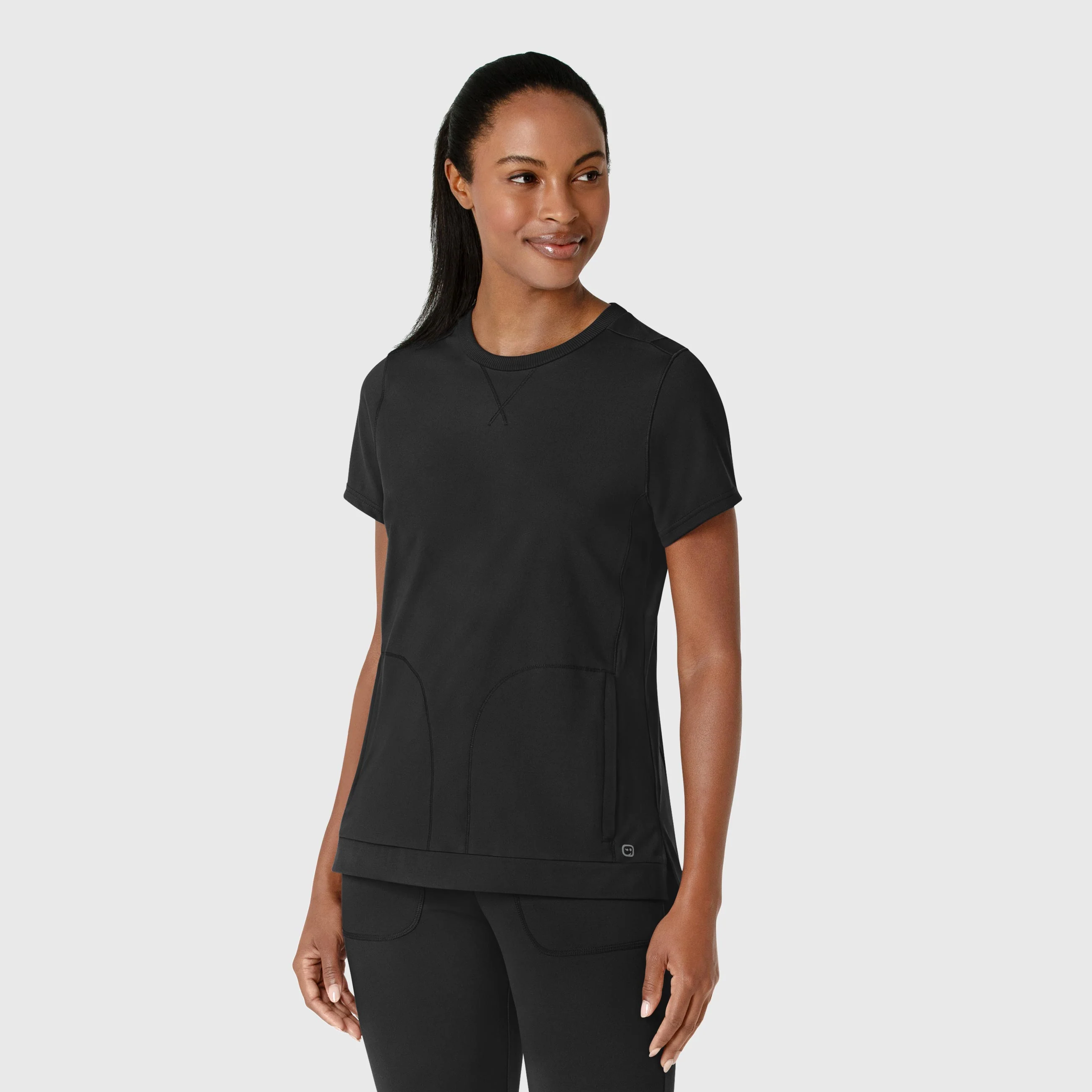 RENEW Knit Women's Flex-n-Reach Crew Neck Scrub Top - Black - Image 4