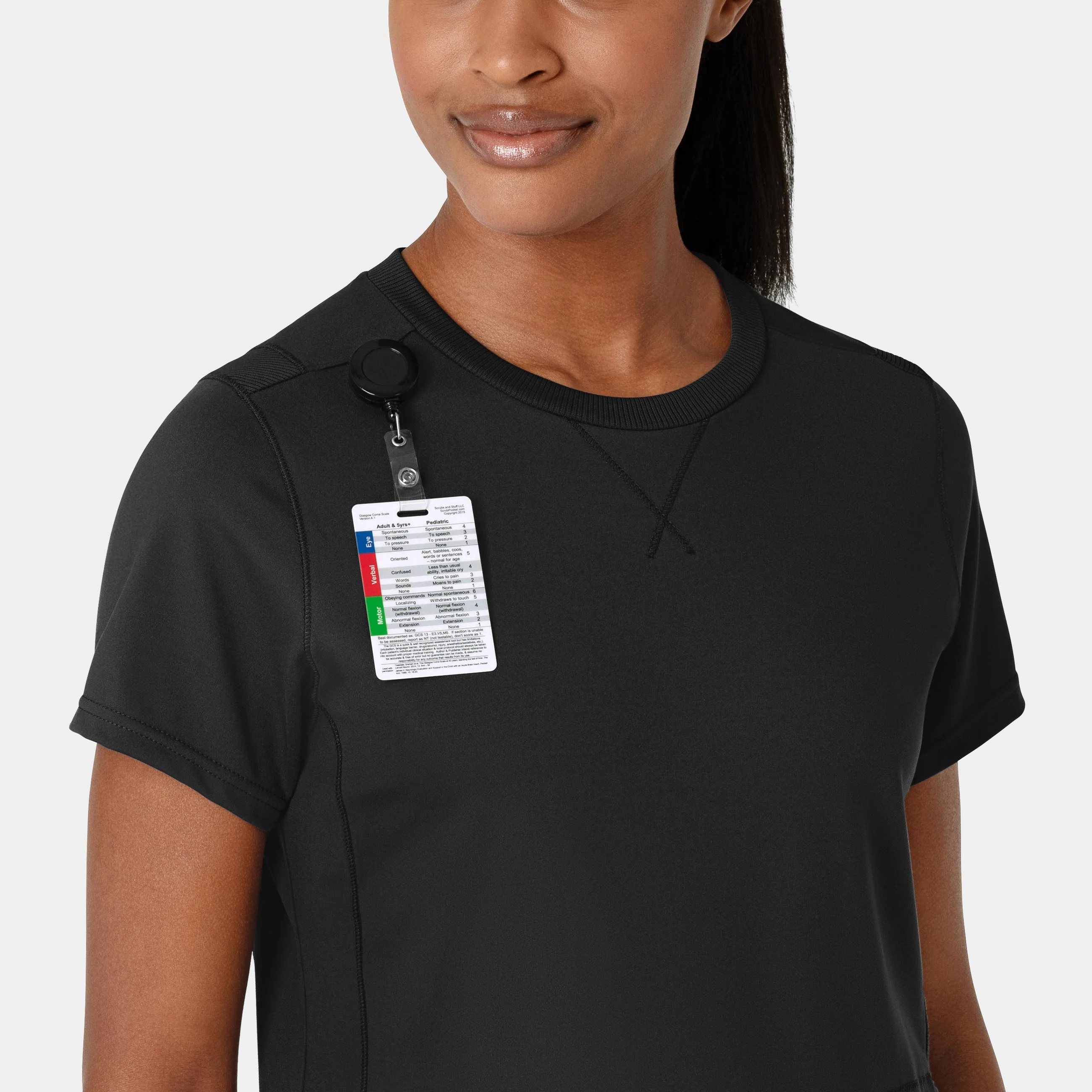 RENEW Knit Women's Flex-n-Reach Crew Neck Scrub Top - Black - Image 5