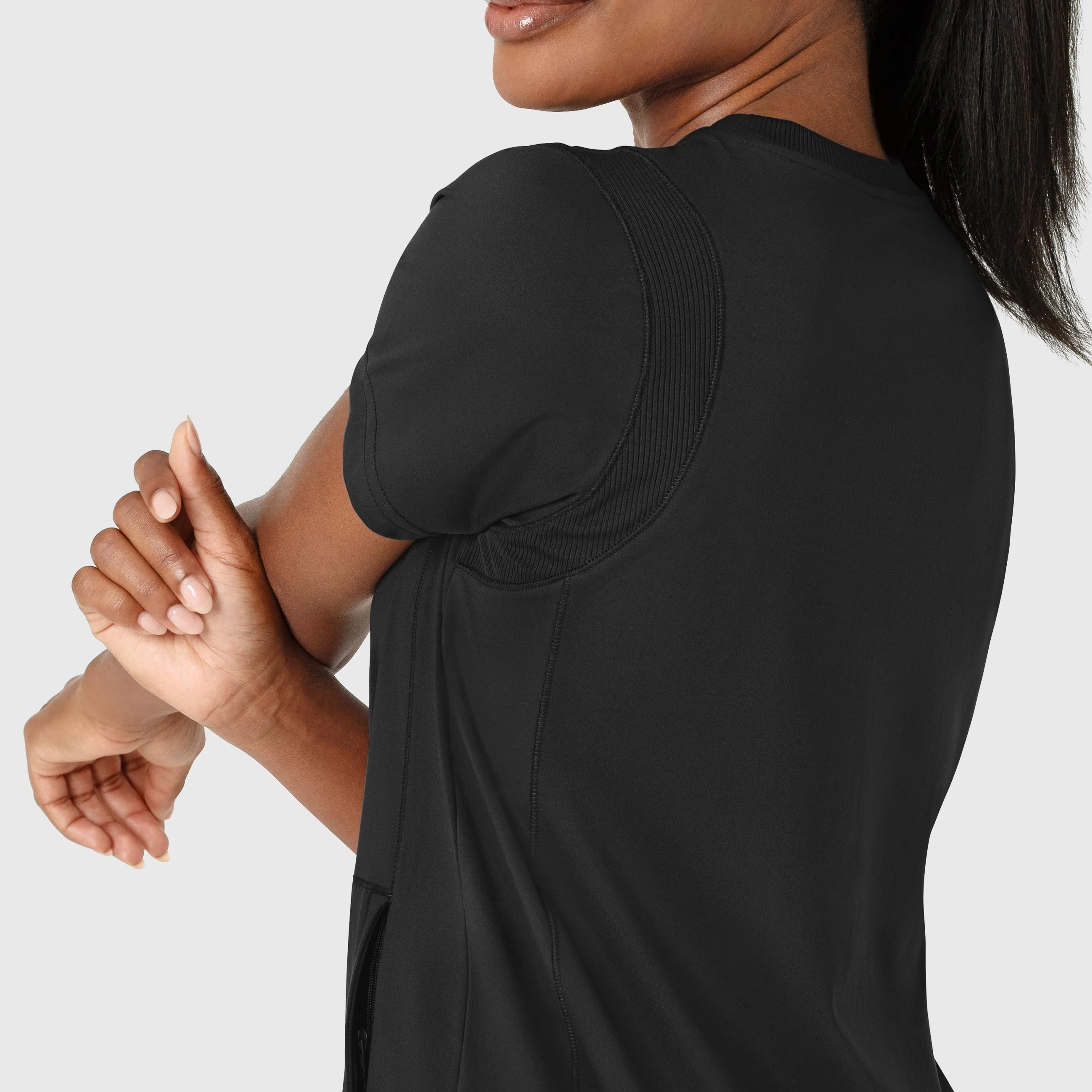 RENEW Knit Women's Flex-n-Reach Crew Neck Scrub Top - Black - Image 7