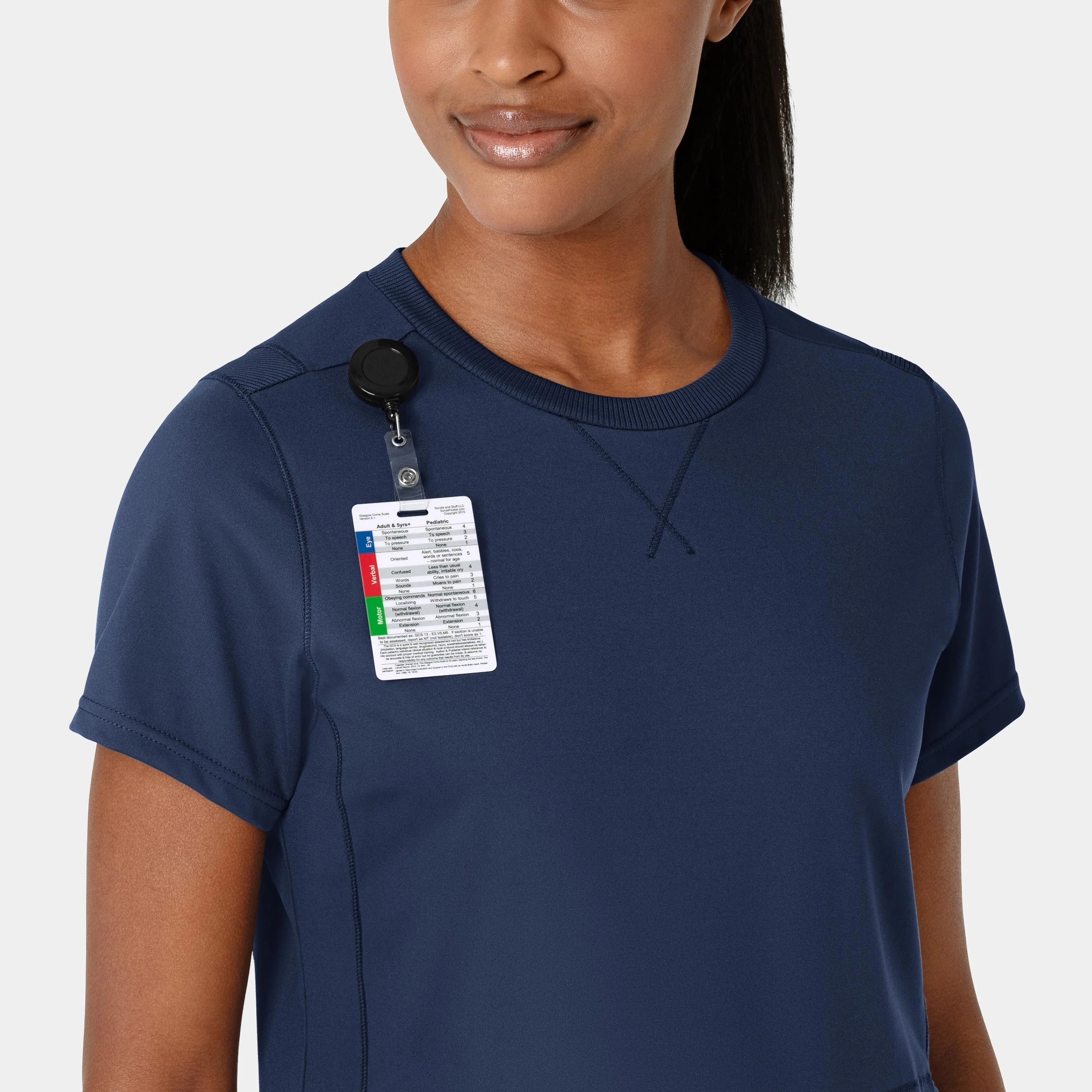 RENEW Knit Women's Flex-n-Reach Crew Neck Scrub Top - Navy - Image 5