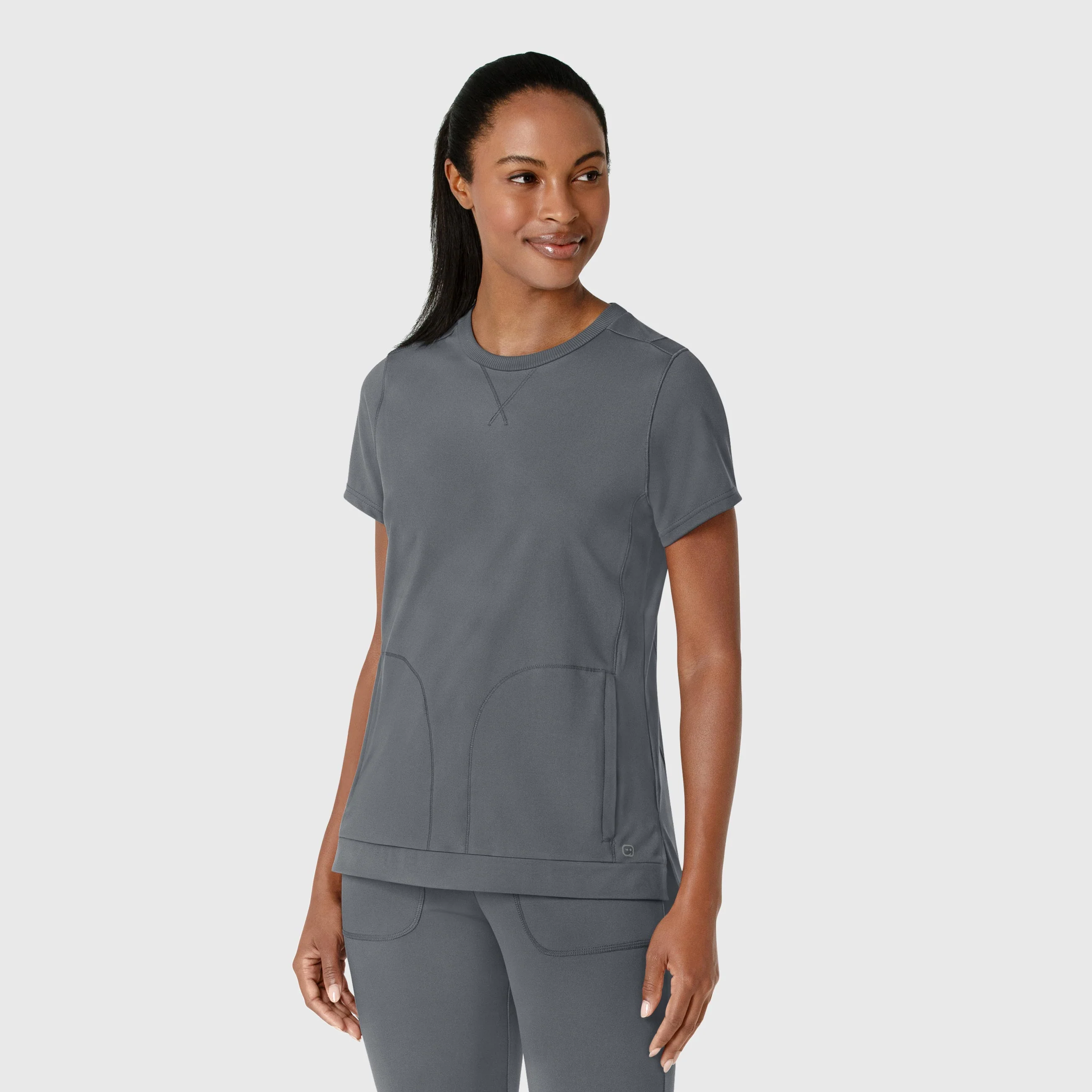 RENEW Knit Women's Flex-n-Reach Crew Neck Scrub Top - Pewter - Image 4