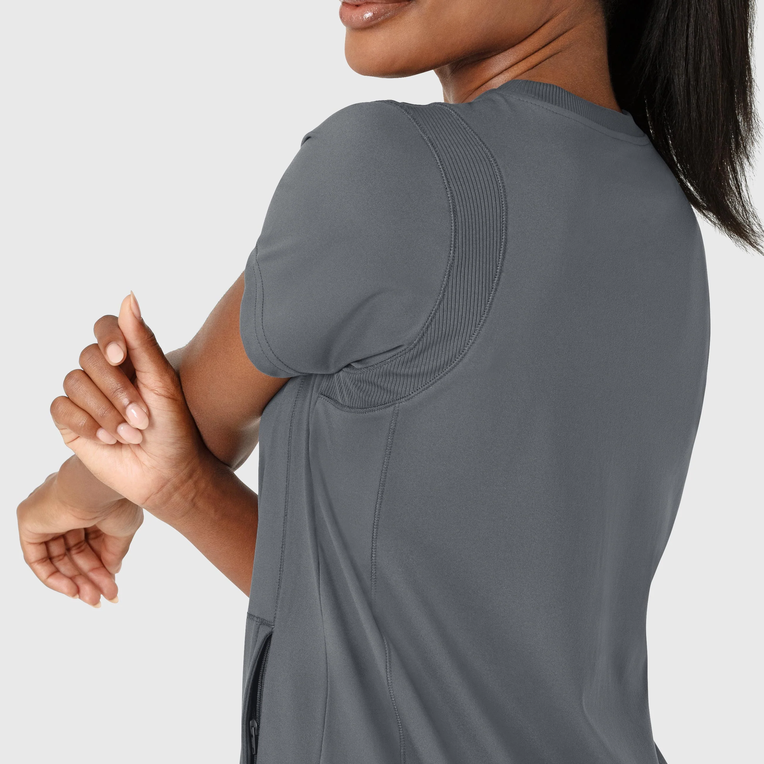RENEW Knit Women's Flex-n-Reach Crew Neck Scrub Top - Pewter - Image 7