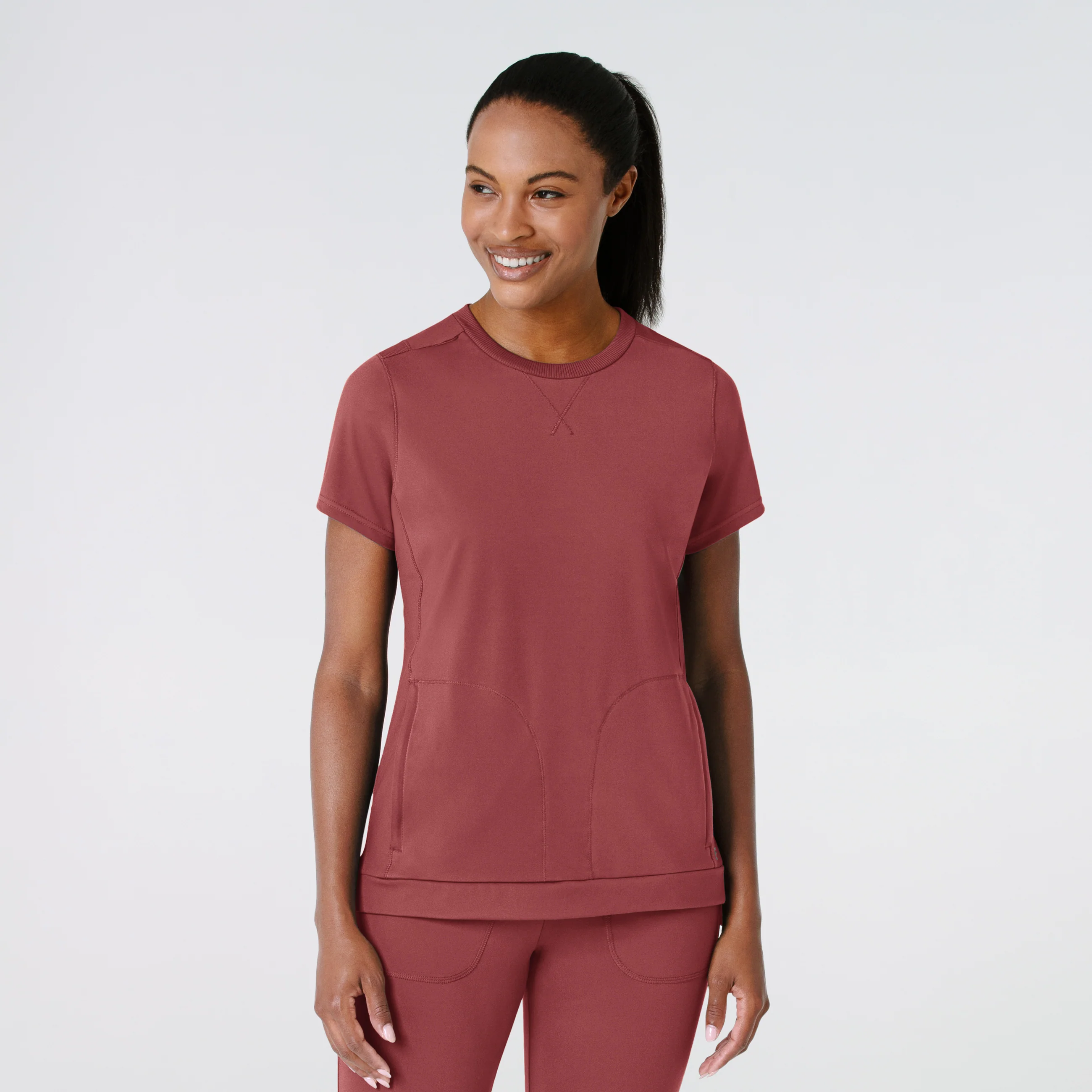 RENEW Knit Women's Flex-n-Reach Crew Neck Scrub Top - Ruby