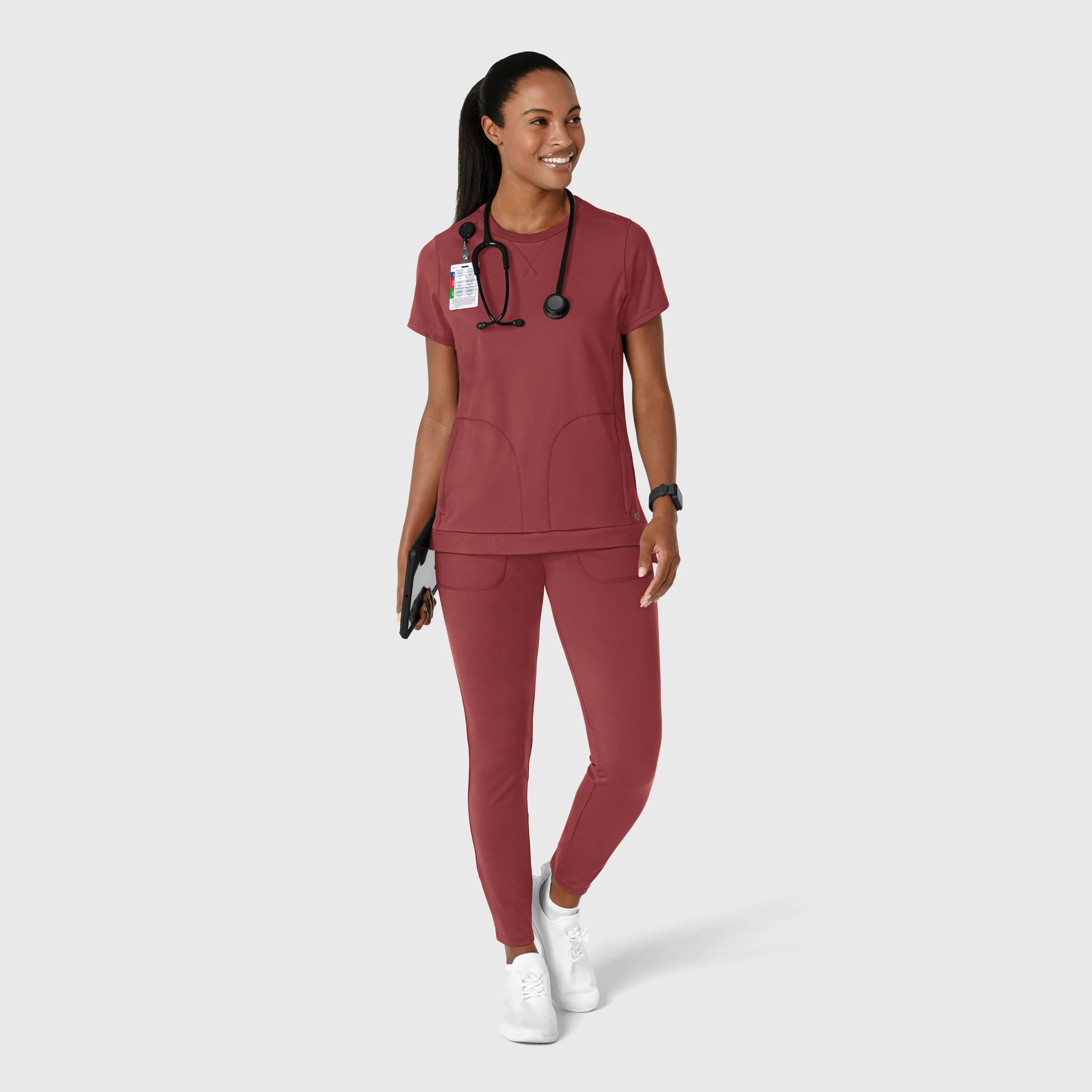 RENEW Knit Women's Flex-n-Reach Crew Neck Scrub Top - Ruby - Image 3