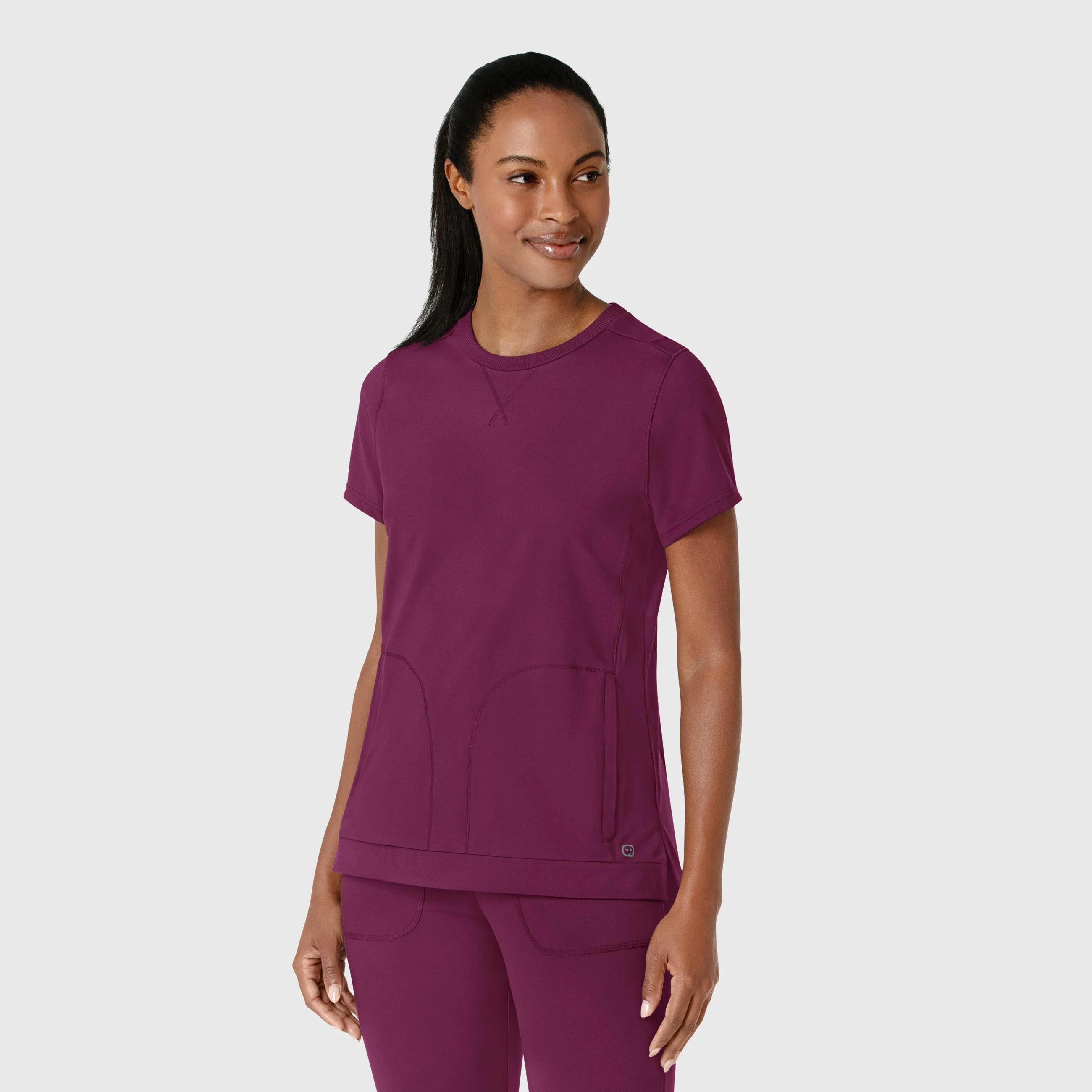 RENEW Knit Women's Flex-n-Reach Crew Neck Scrub Top - Wine - Image 4