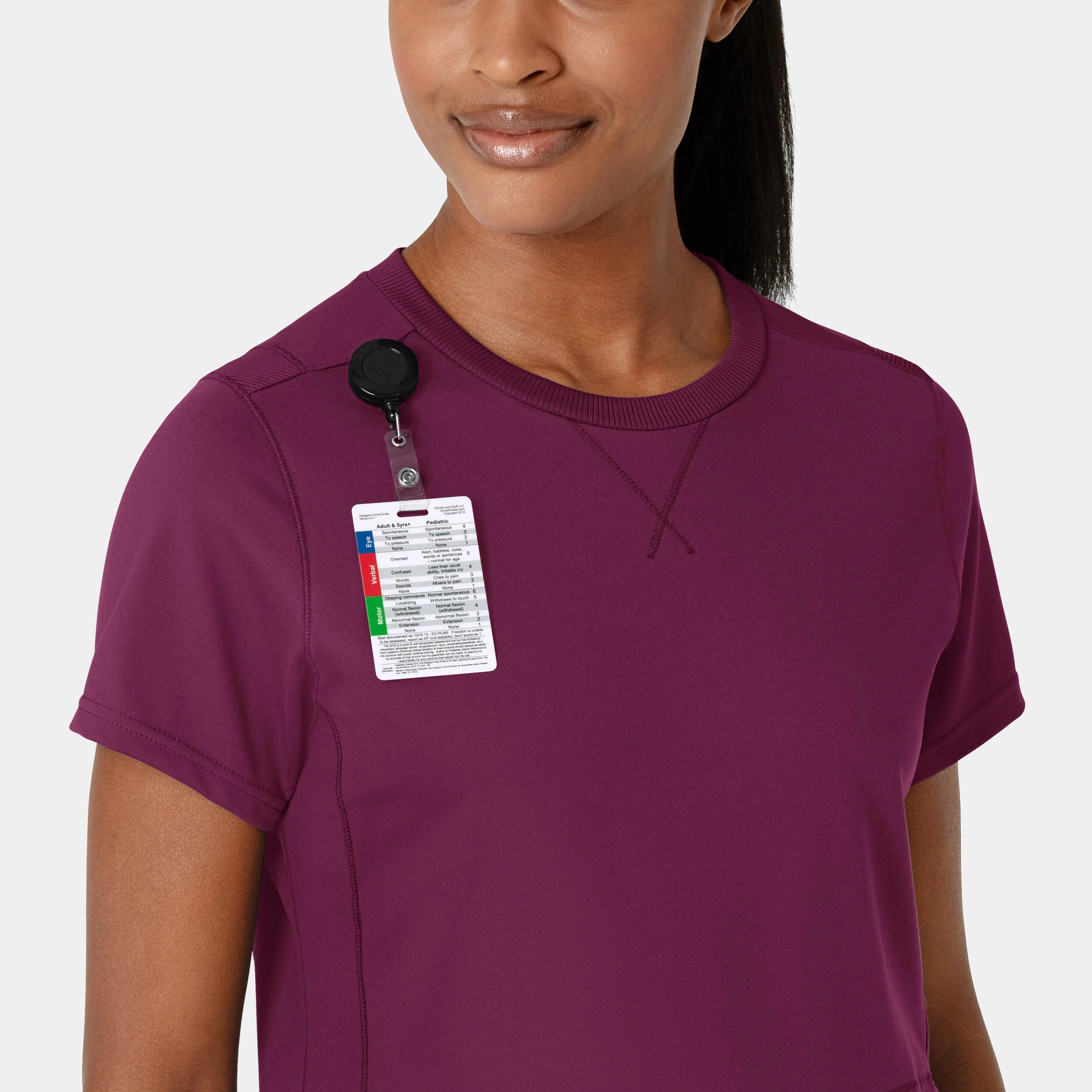 RENEW Knit Women's Flex-n-Reach Crew Neck Scrub Top - Wine - Image 5