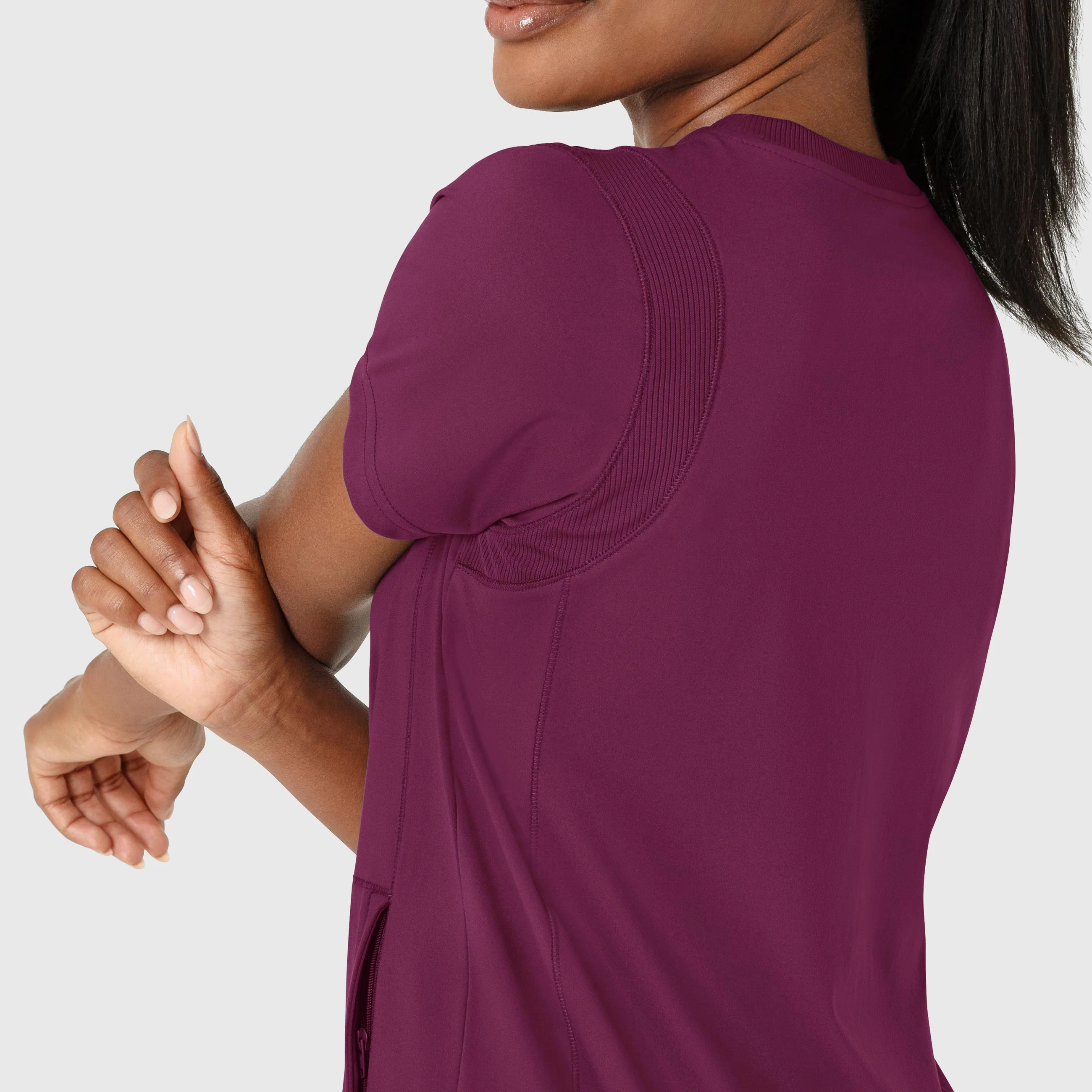 RENEW Knit Women's Flex-n-Reach Crew Neck Scrub Top - Wine - Image 7