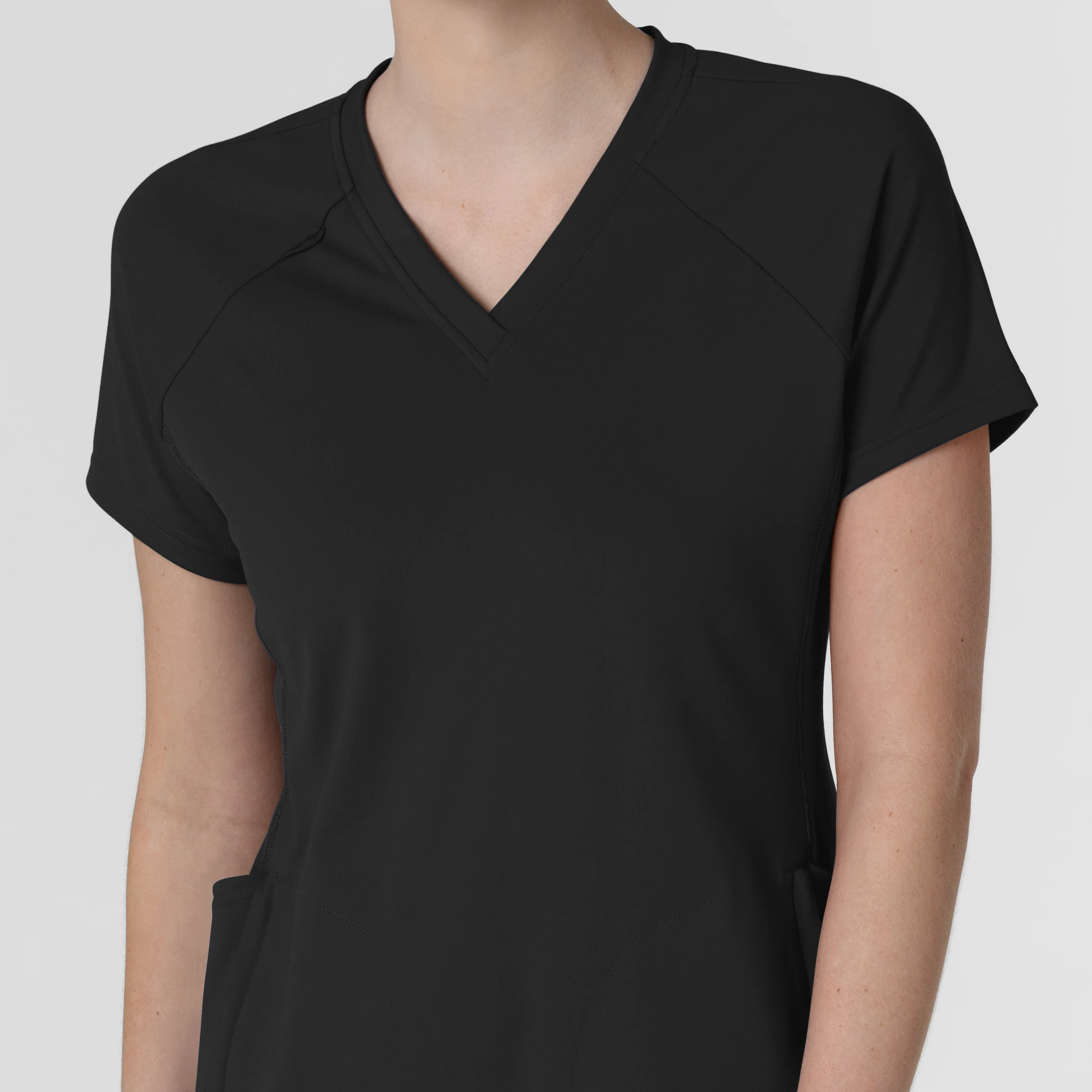 RENEW Knit Women's Flex-n-Reach V-Neck Raglan Scrub Top - Black - Image 5