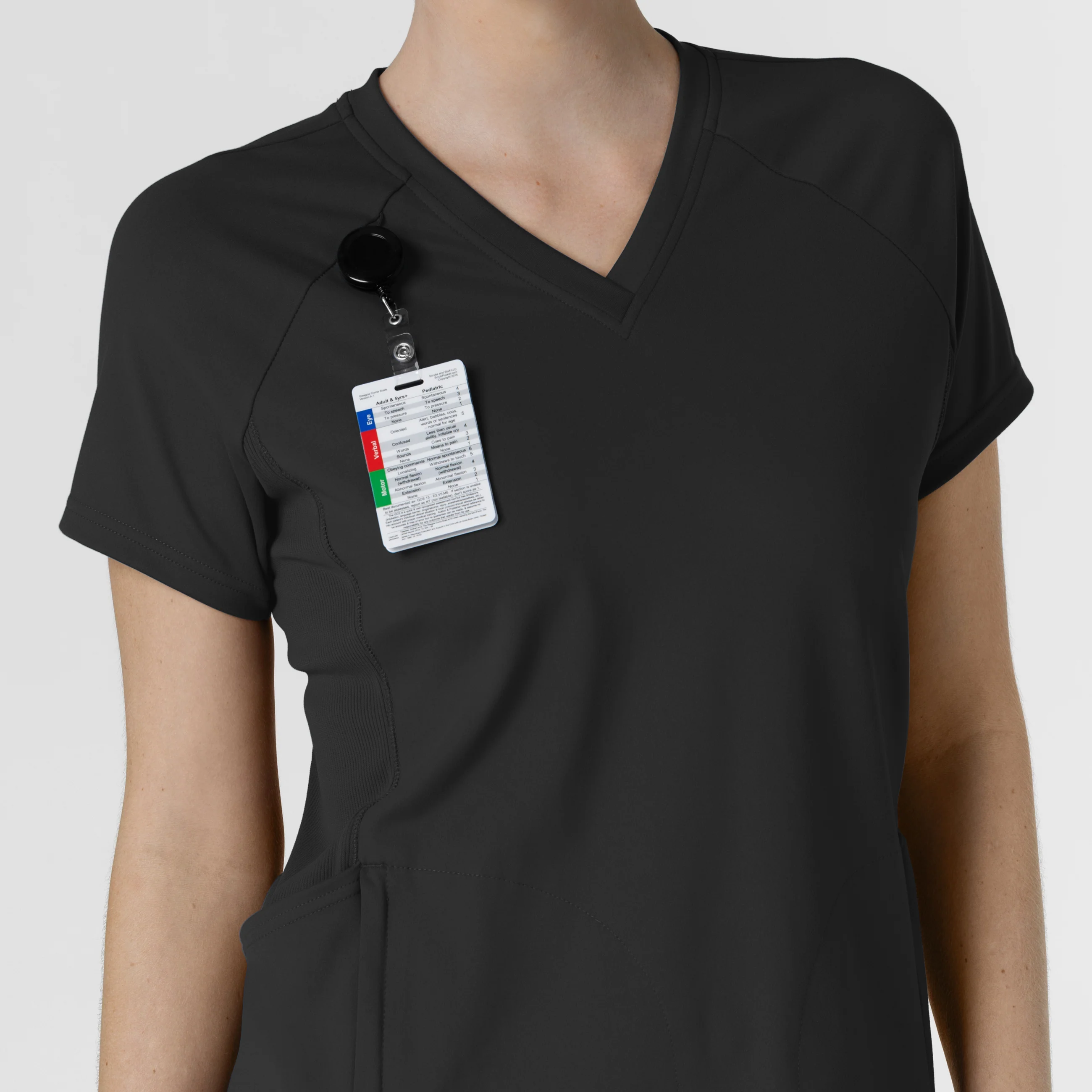 RENEW Knit Women's Flex-n-Reach V-Neck Raglan Scrub Top - Black - Image 6