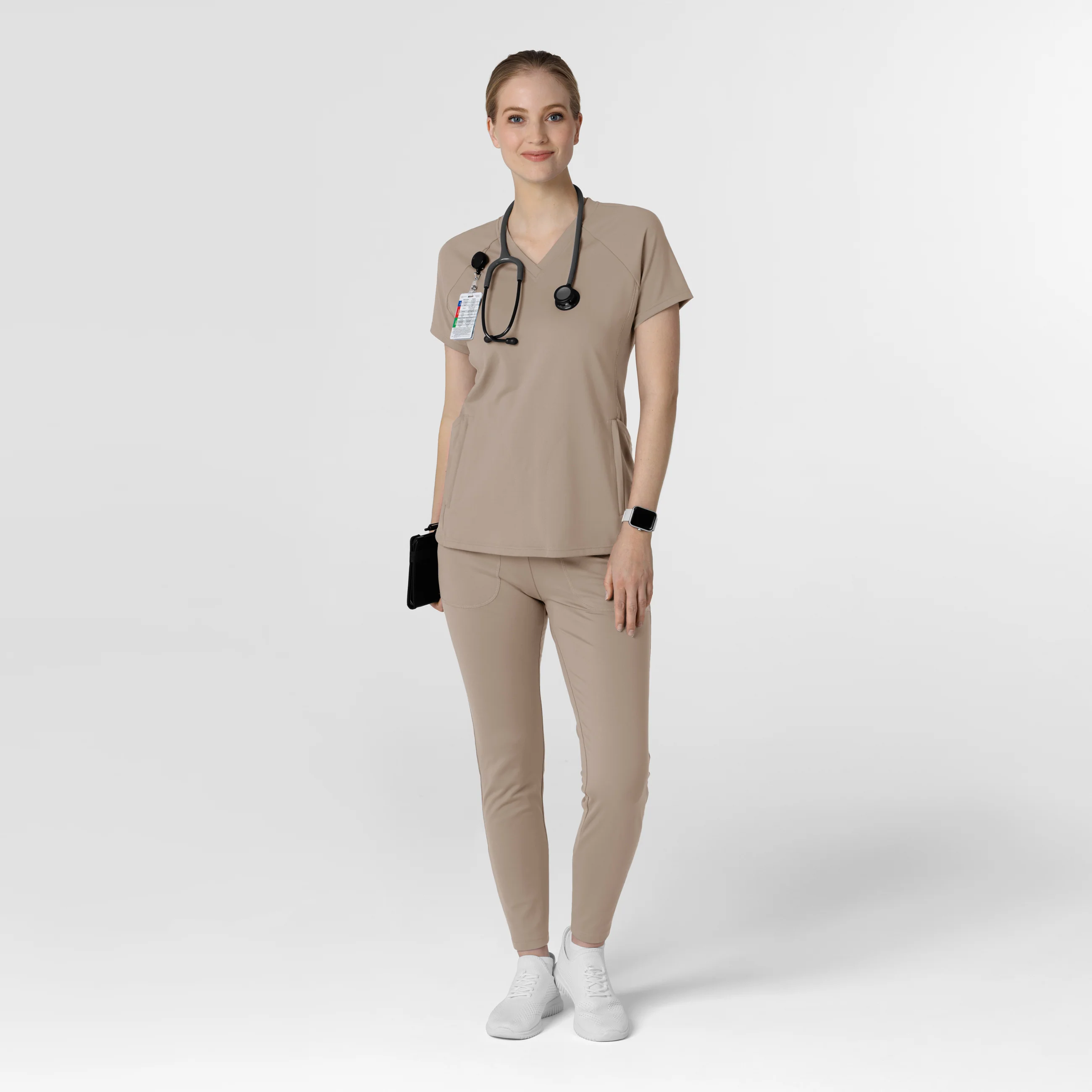 RENEW Knit Women's Flex-n-Reach V-Neck Raglan Scrub Top - Haze - Image 3