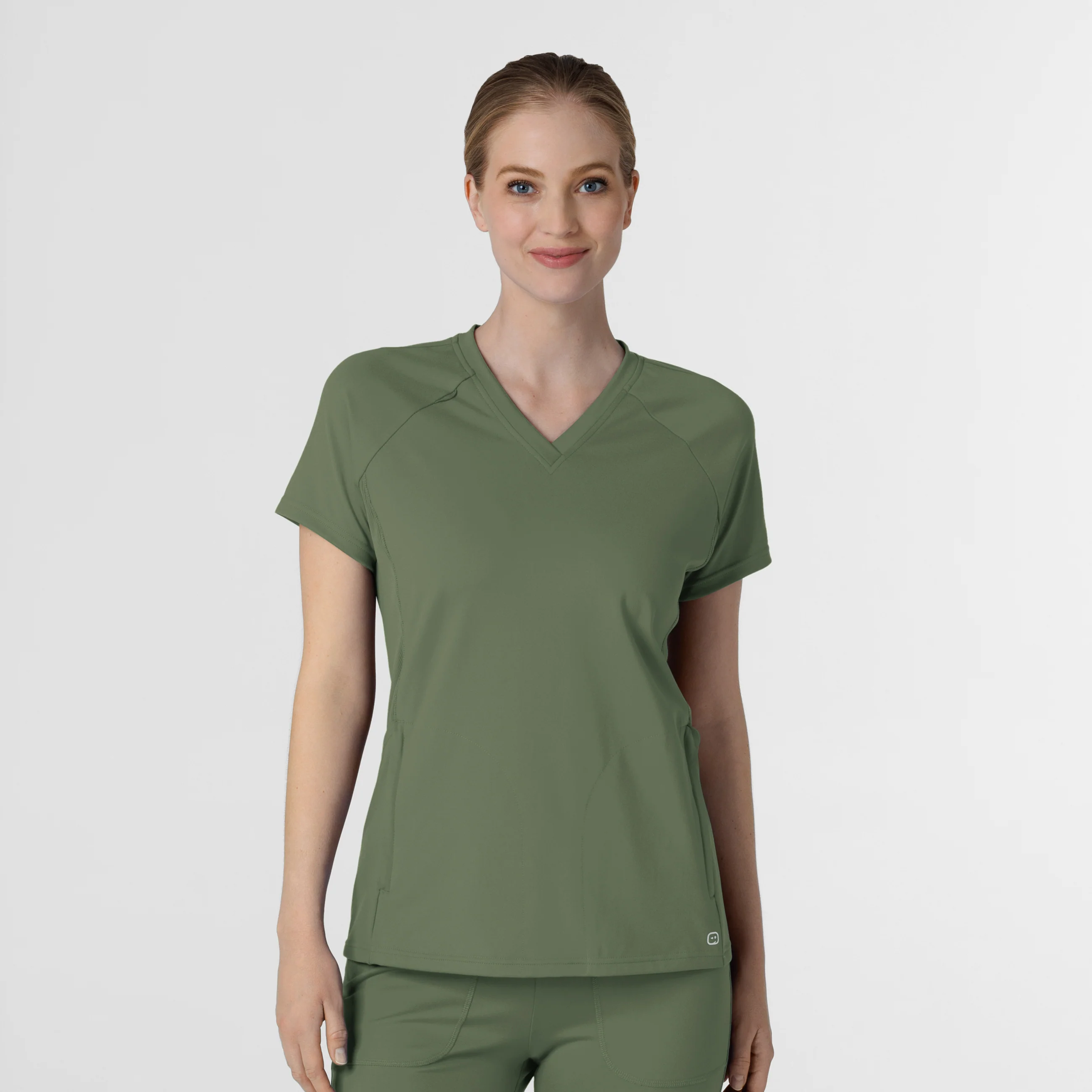 RENEW Knit Women's Flex-n-Reach V-Neck Raglan Scrub Top - Olive