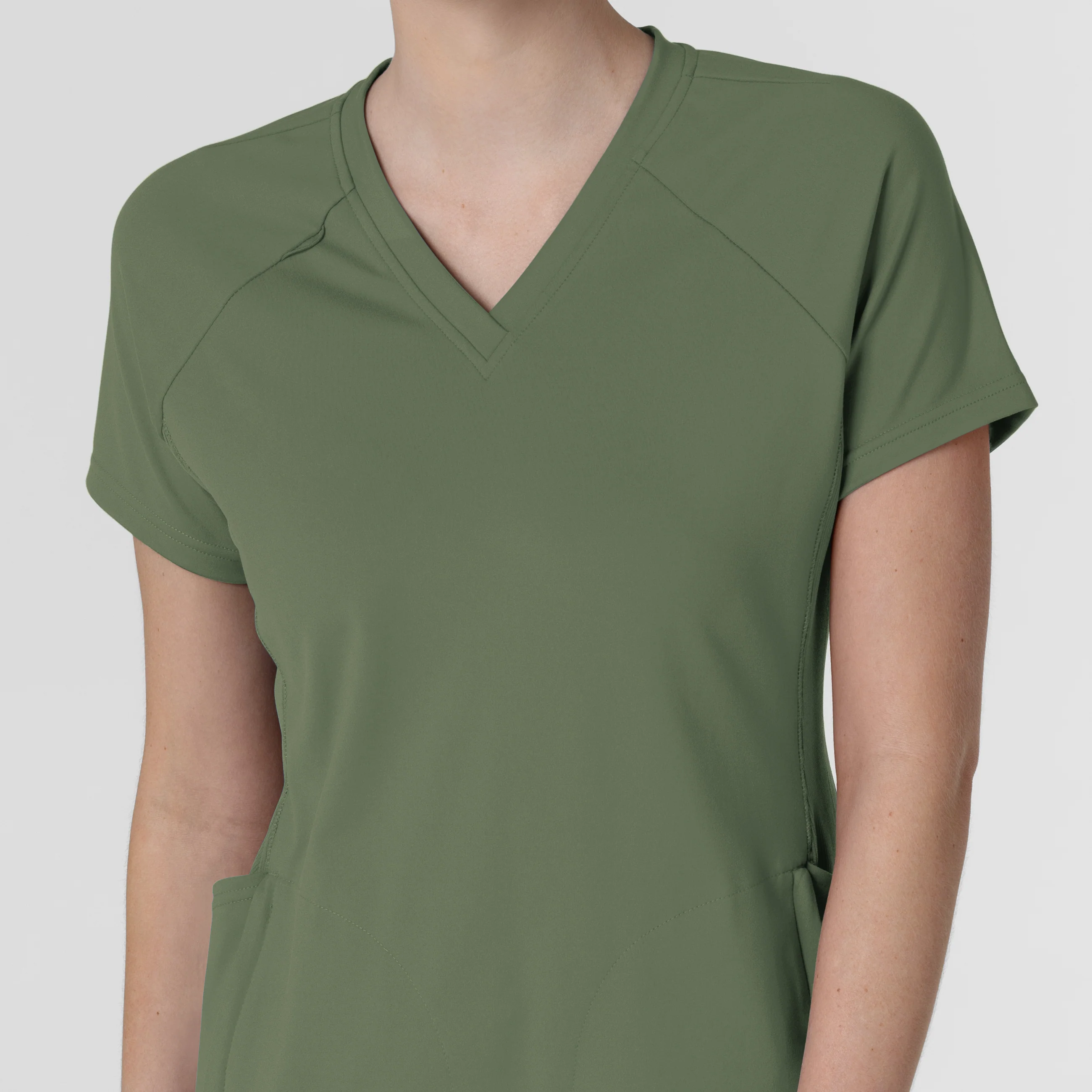 RENEW Knit Women's Flex-n-Reach V-Neck Raglan Scrub Top - Olive - Image 5