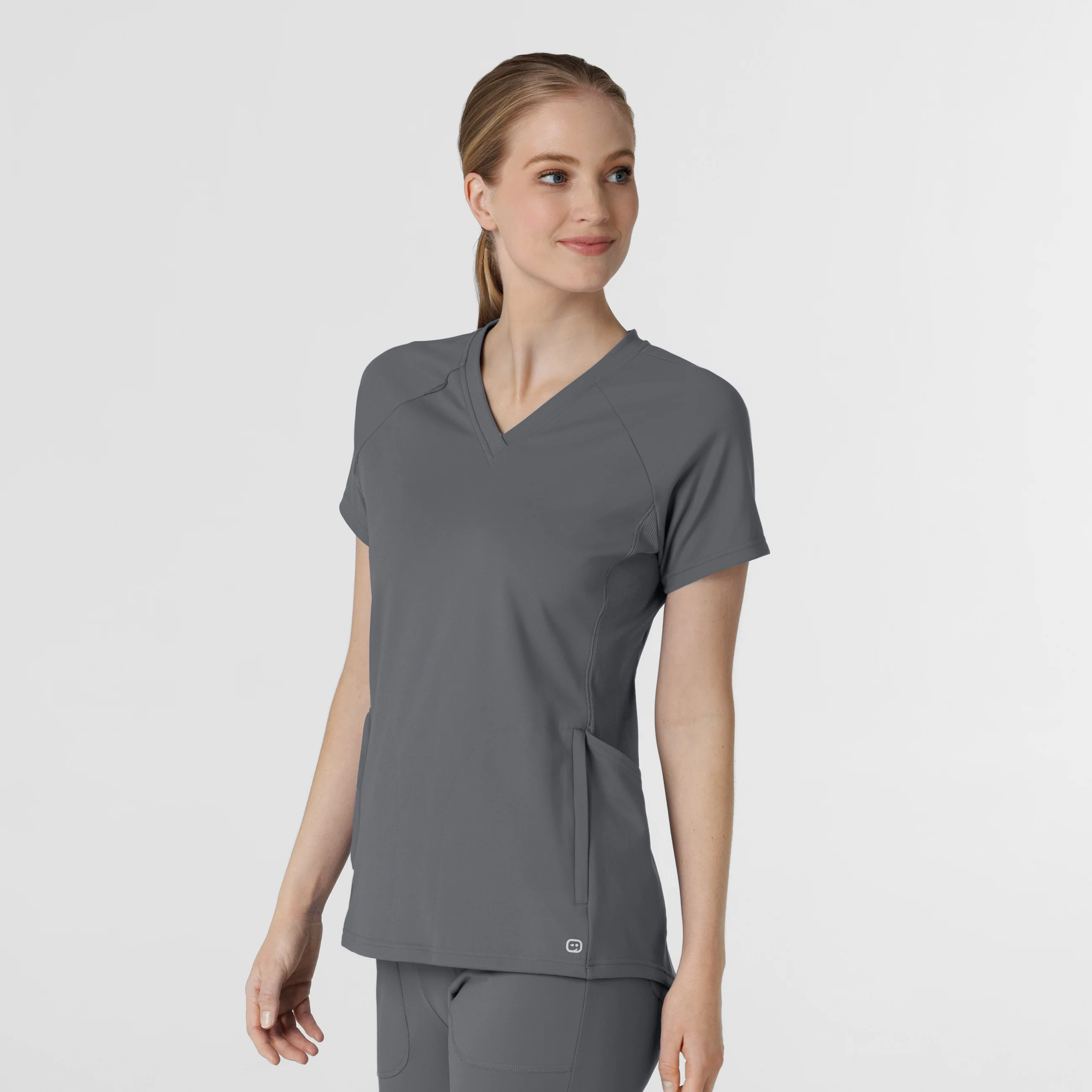 RENEW Knit Women's Flex-n-Reach V-Neck Raglan Scrub Top - Pewter - Image 4