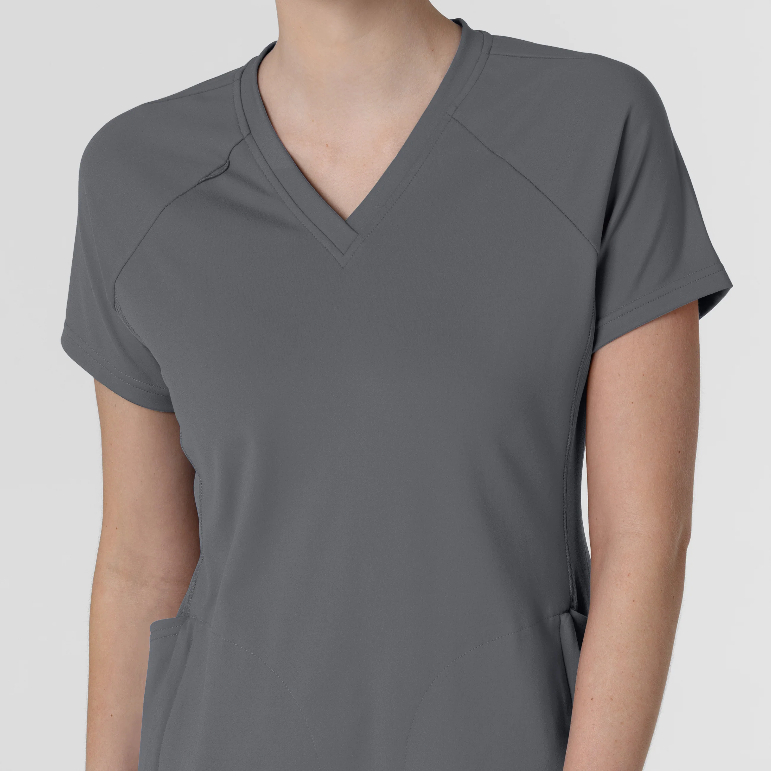 RENEW Knit Women's Flex-n-Reach V-Neck Raglan Scrub Top - Pewter - Image 5