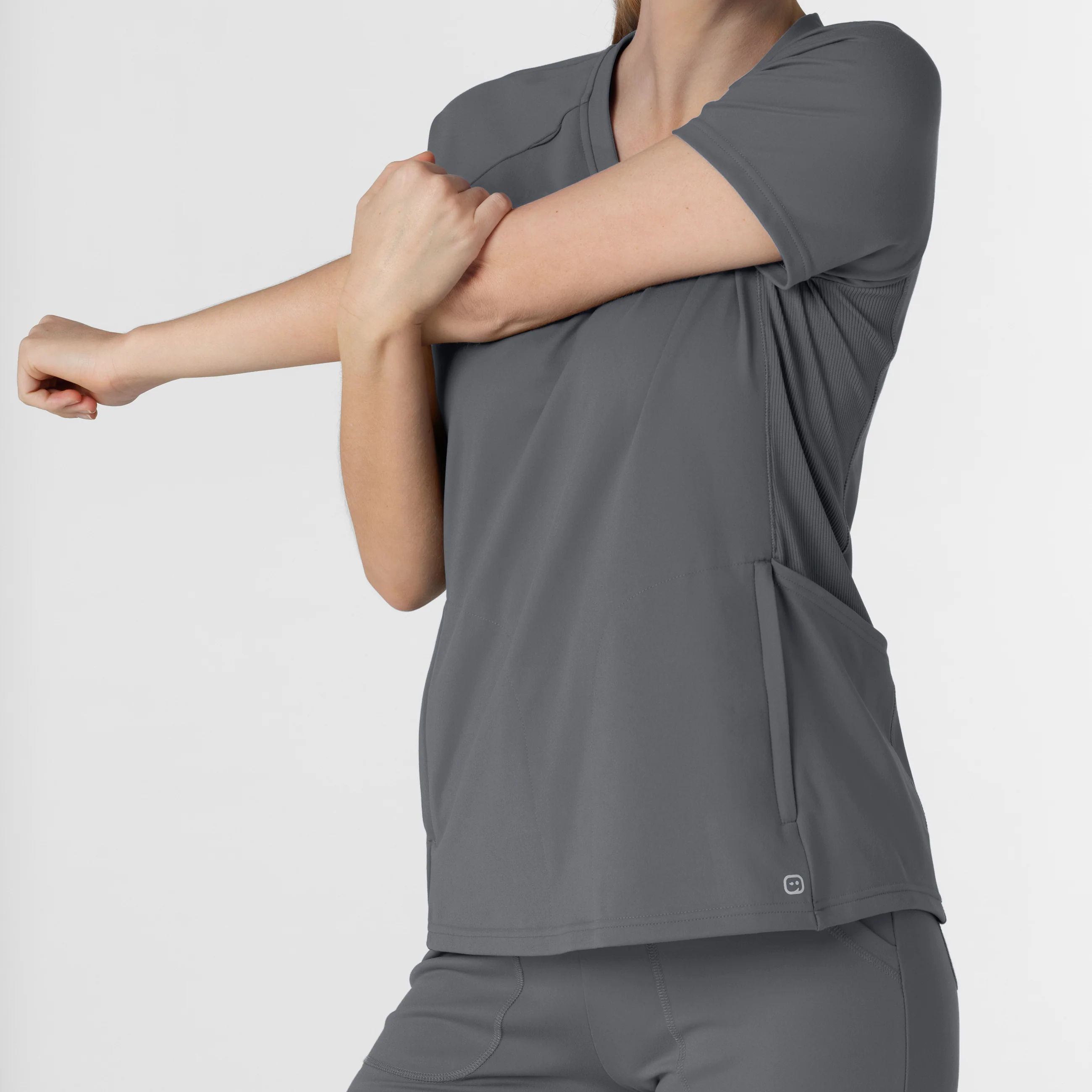 RENEW Knit Women's Flex-n-Reach V-Neck Raglan Scrub Top - Pewter - Image 9