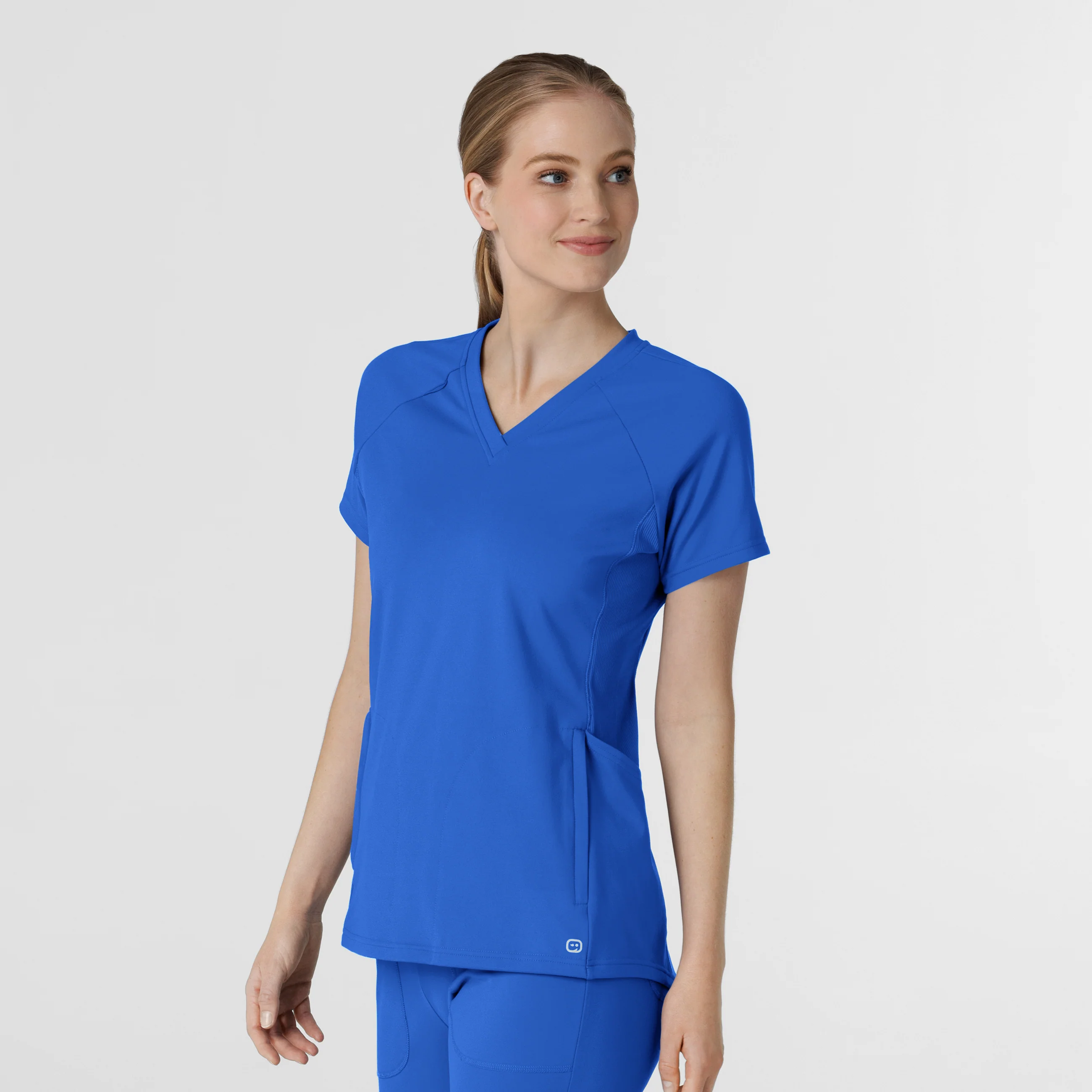 RENEW Knit Women's Flex-n-Reach V-Neck Raglan Scrub Top - Royal - Image 4