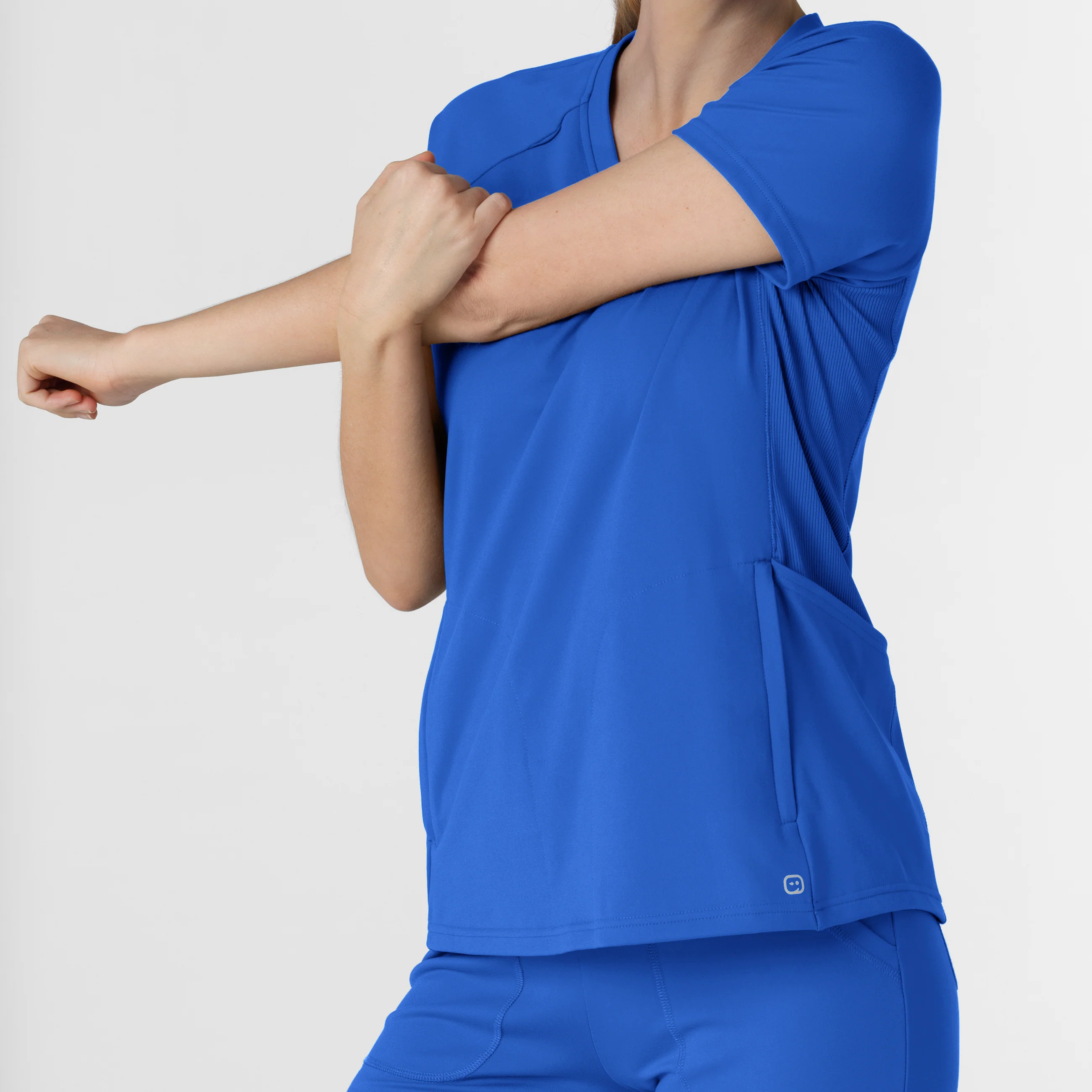 RENEW Knit Women's Flex-n-Reach V-Neck Raglan Scrub Top - Royal - Image 9