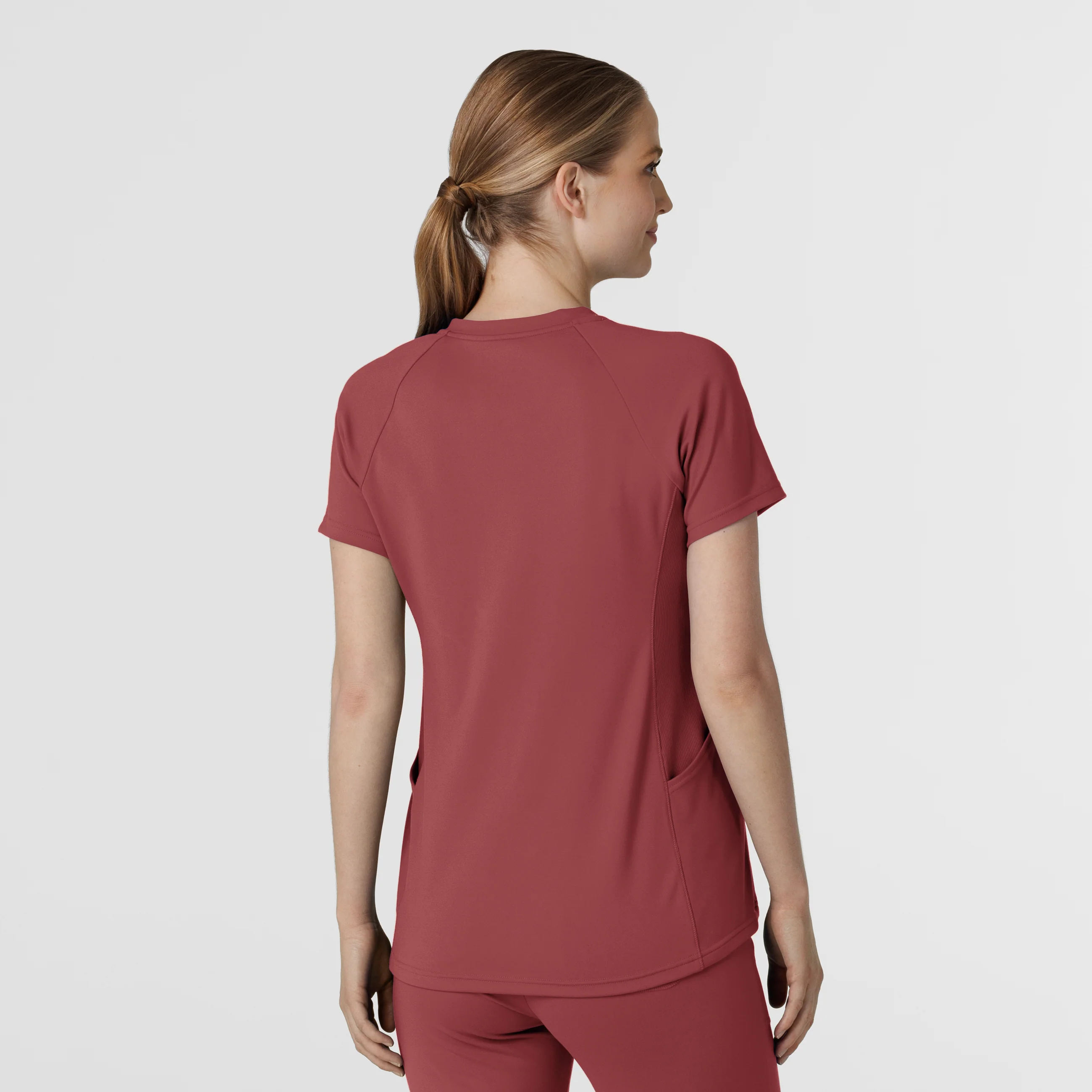 RENEW Knit Women's Flex-n-Reach V-Neck Raglan Scrub Top - Ruby - Image 2