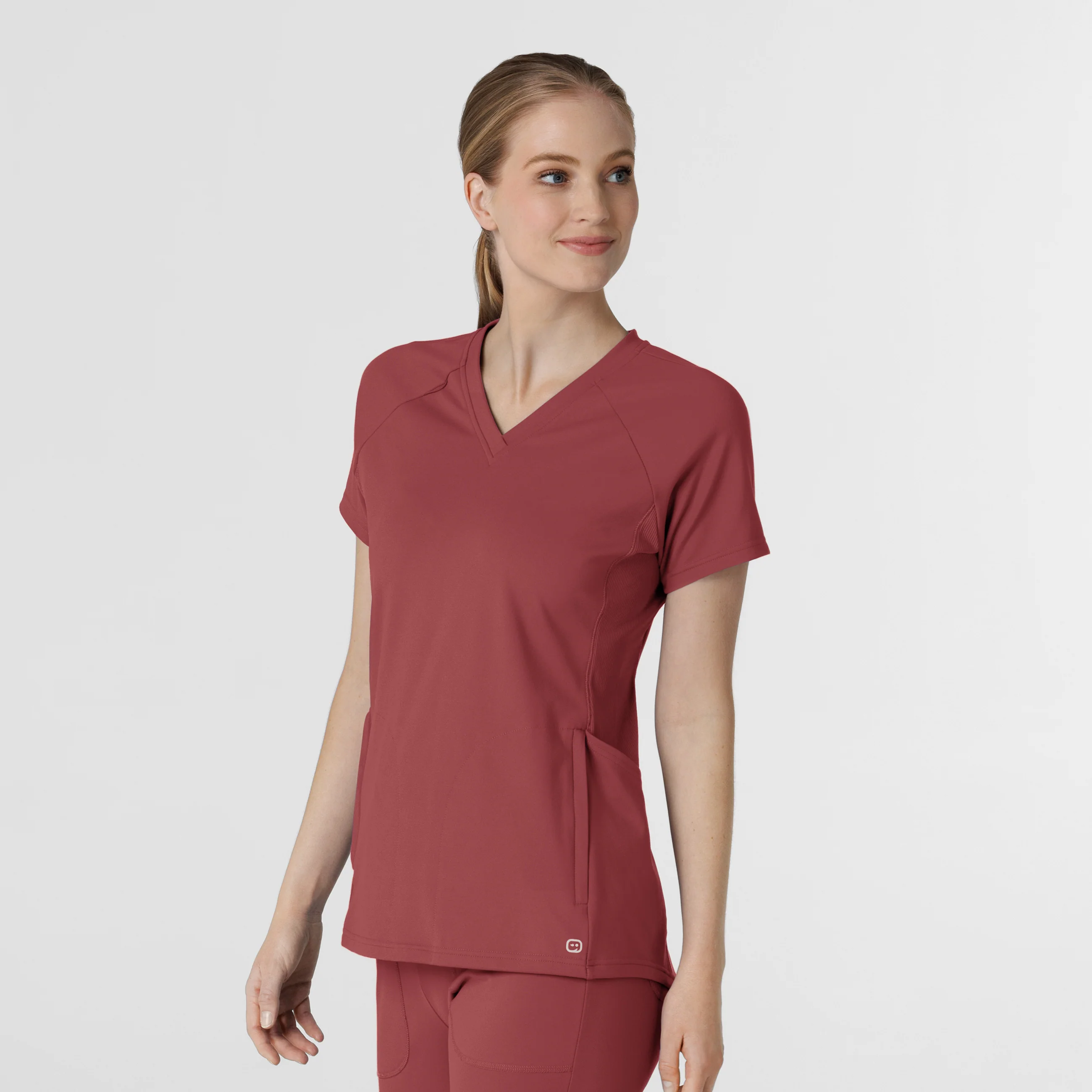 RENEW Knit Women's Flex-n-Reach V-Neck Raglan Scrub Top - Ruby - Image 4