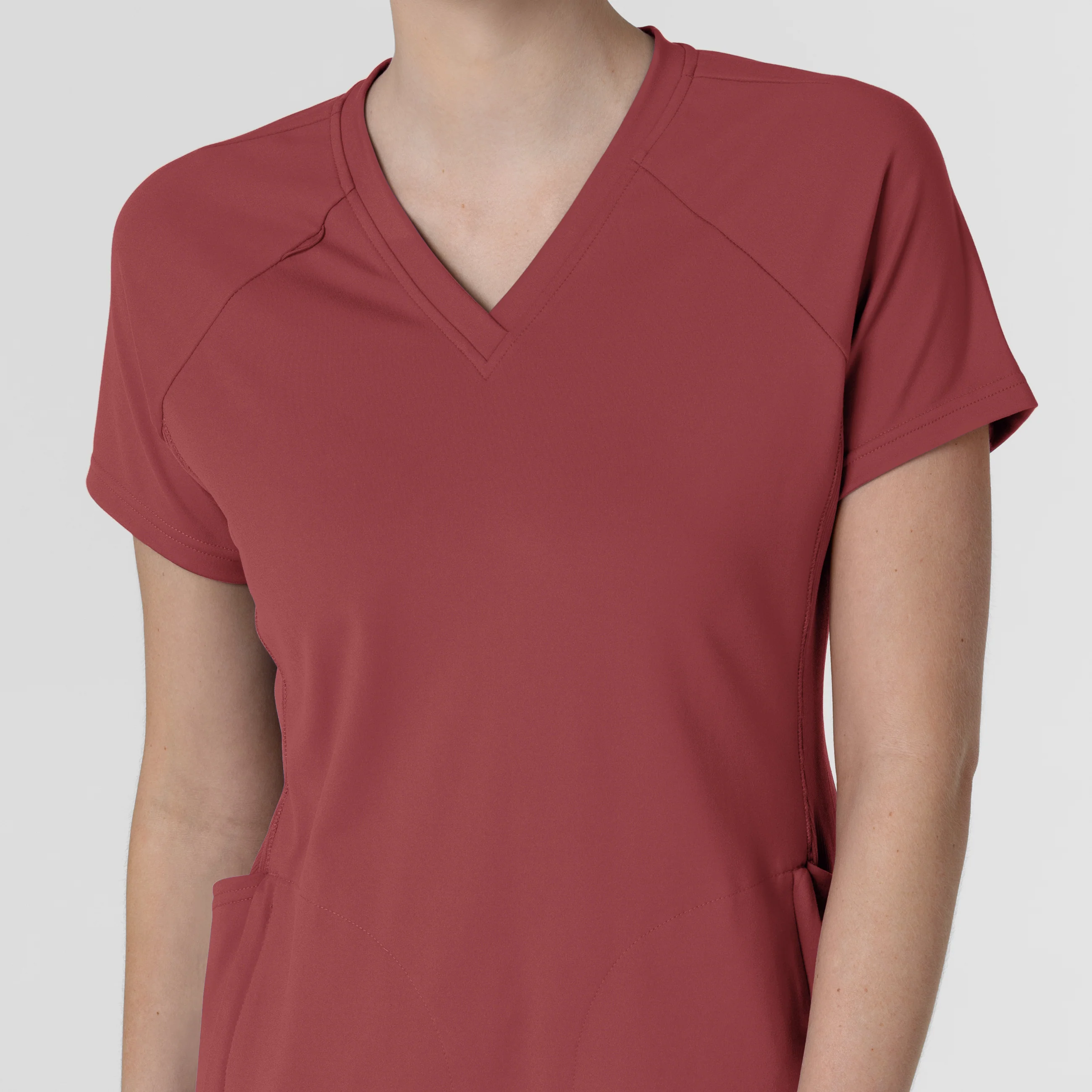 RENEW Knit Women's Flex-n-Reach V-Neck Raglan Scrub Top - Ruby - Image 5