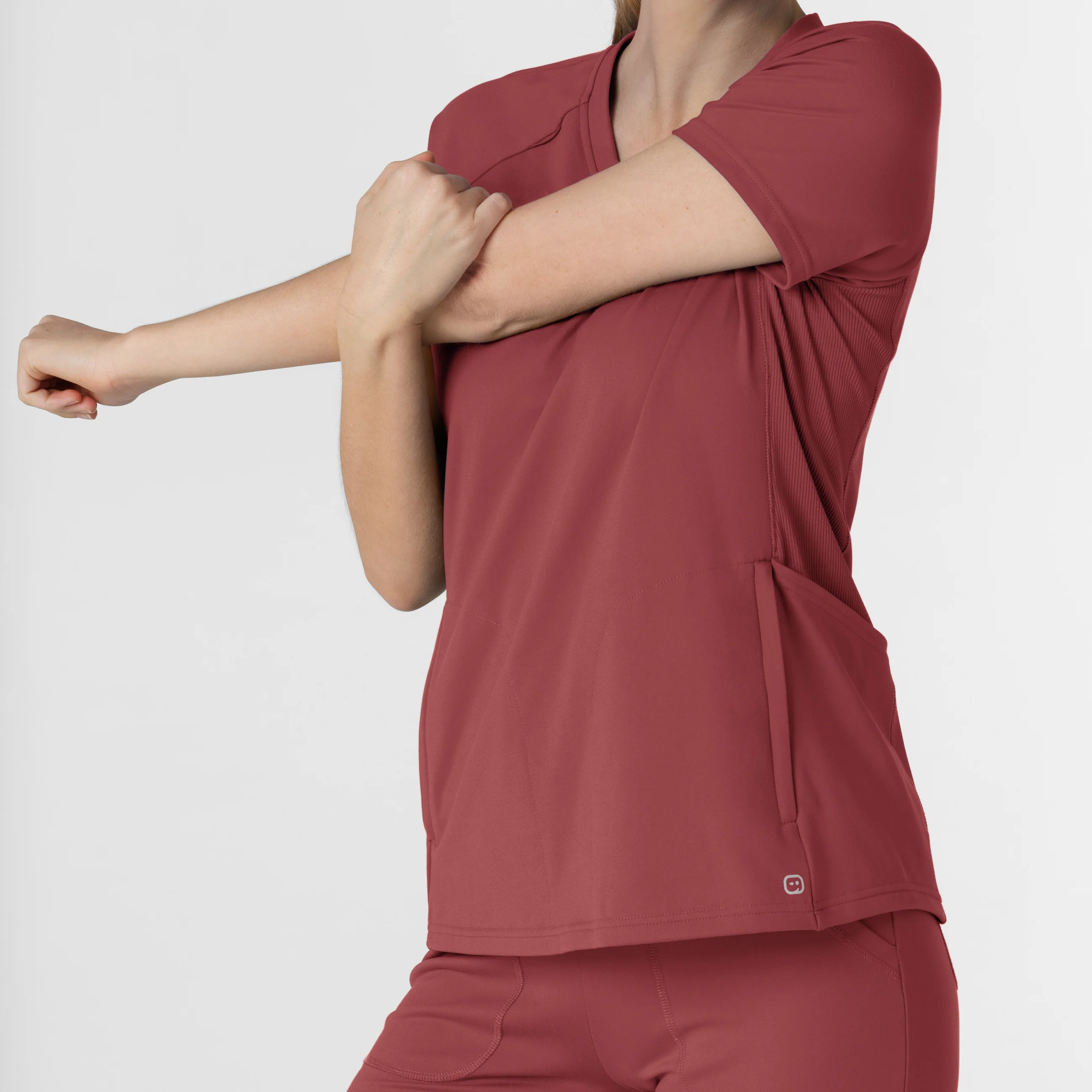 RENEW Knit Women's Flex-n-Reach V-Neck Raglan Scrub Top - Ruby - Image 9