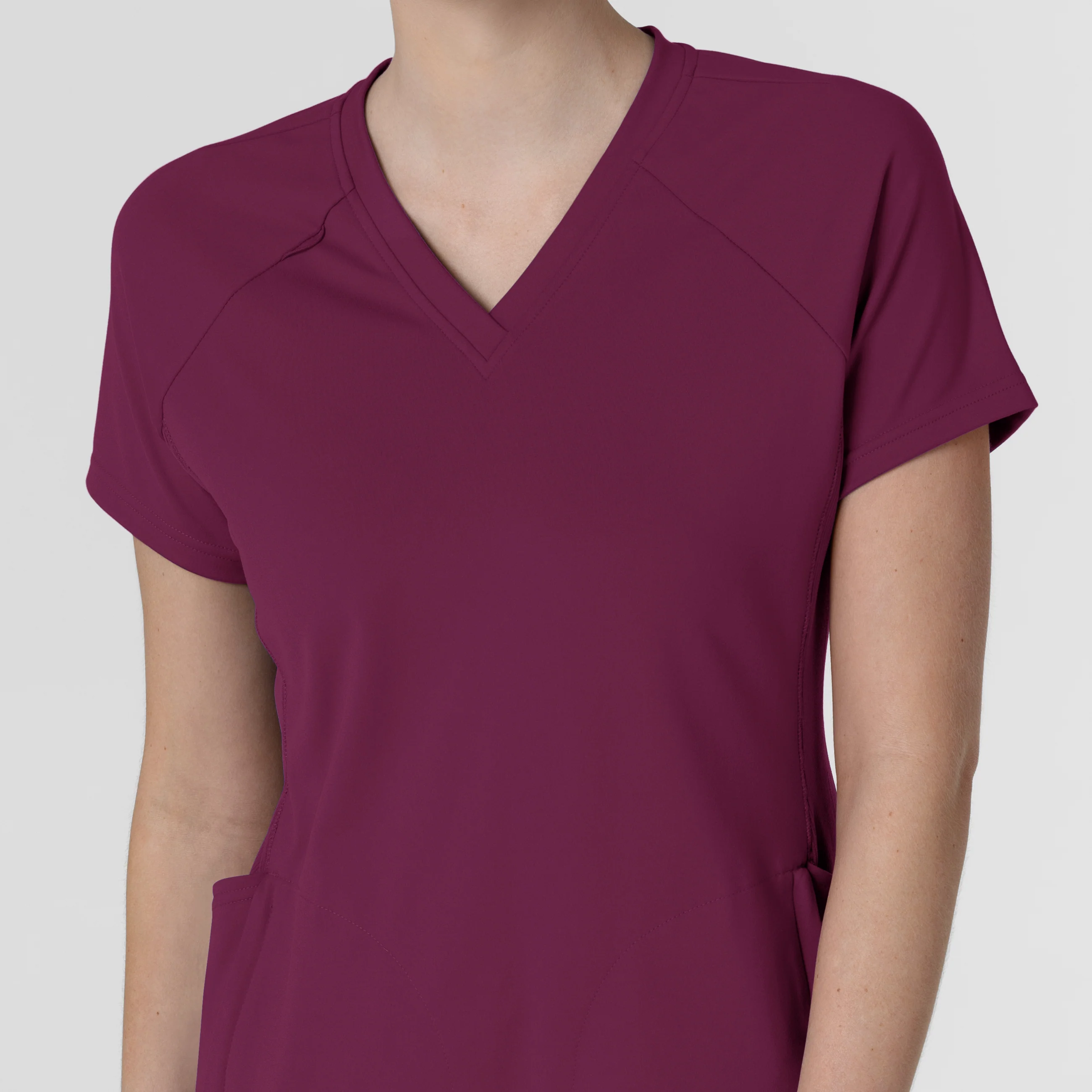 RENEW Knit Women's Flex-n-Reach V-Neck Raglan Scrub Top - Wine - Image 5