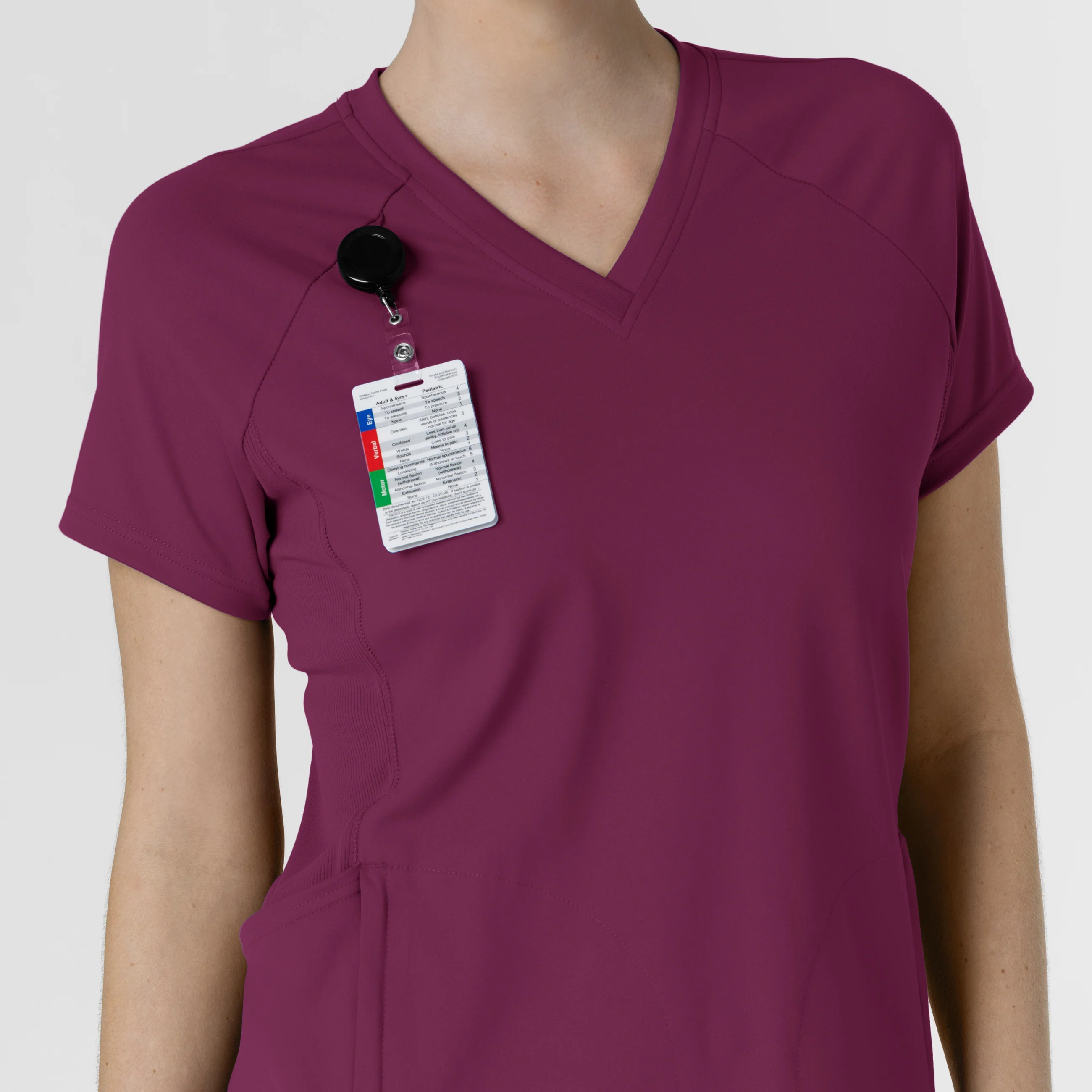 RENEW Knit Women's Flex-n-Reach V-Neck Raglan Scrub Top - Wine - Image 6