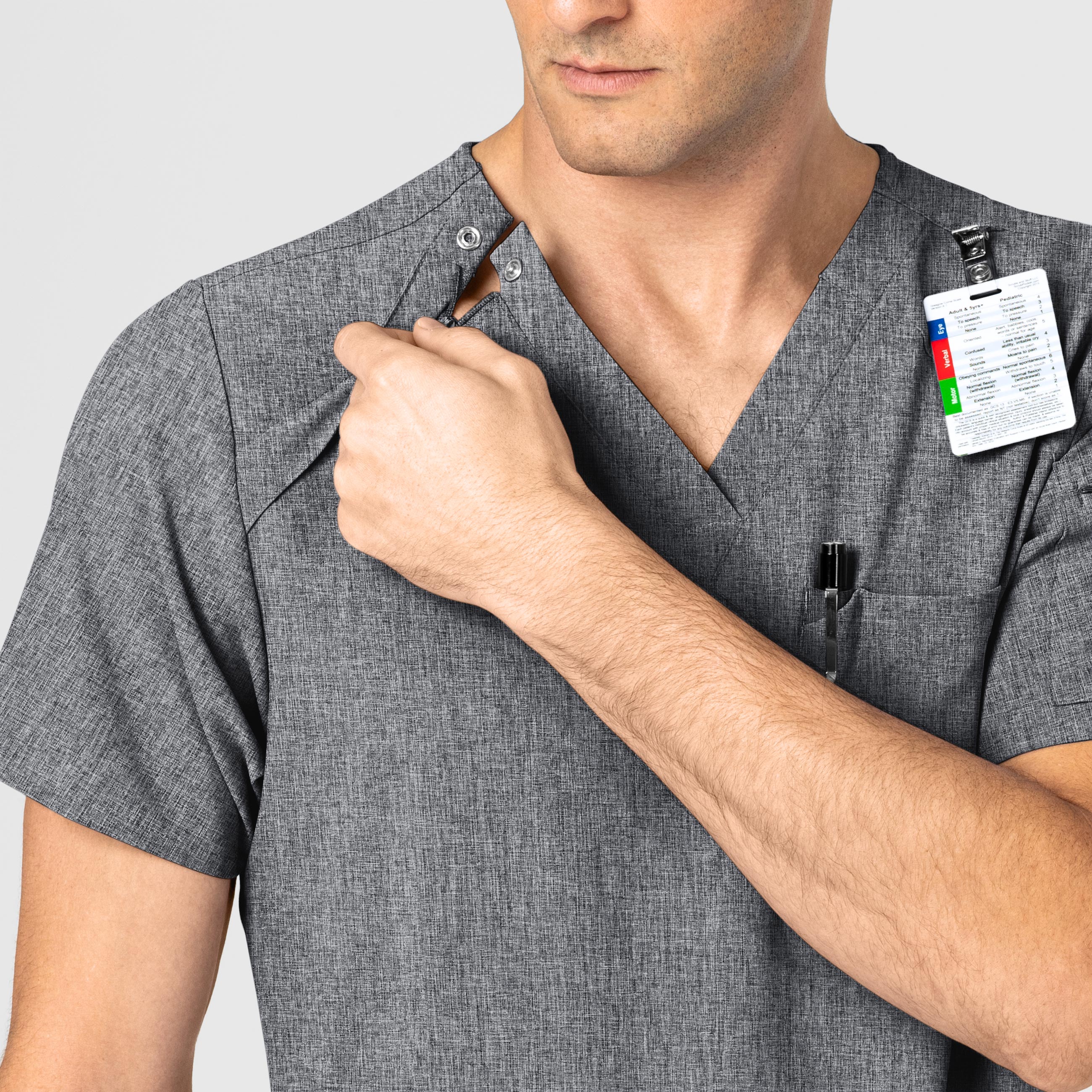 RENEW Men's EZ Zip Scrub Top - Grey Heather - Image 6