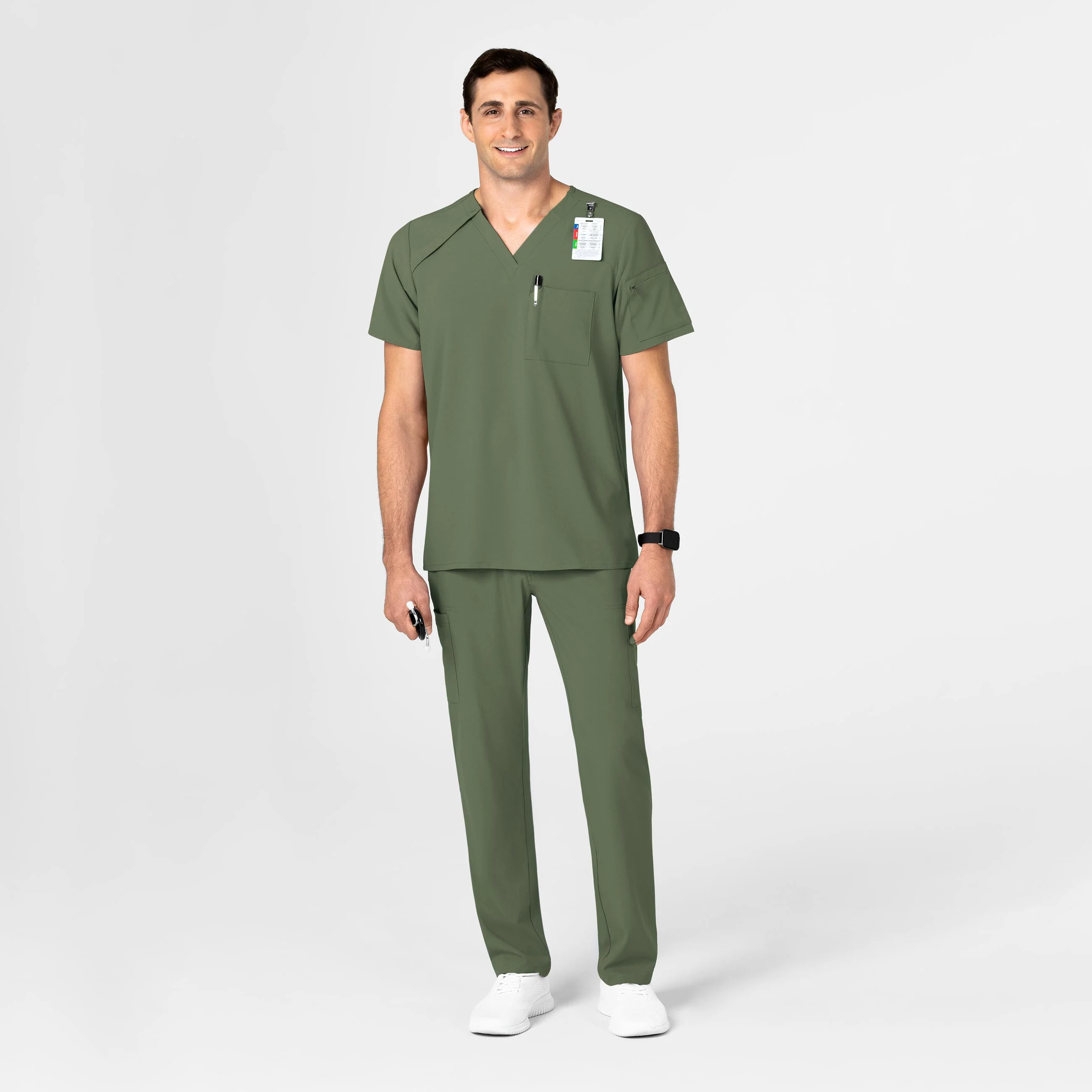 RENEW Men's EZ Zip Scrub Top - Olive - Image 3