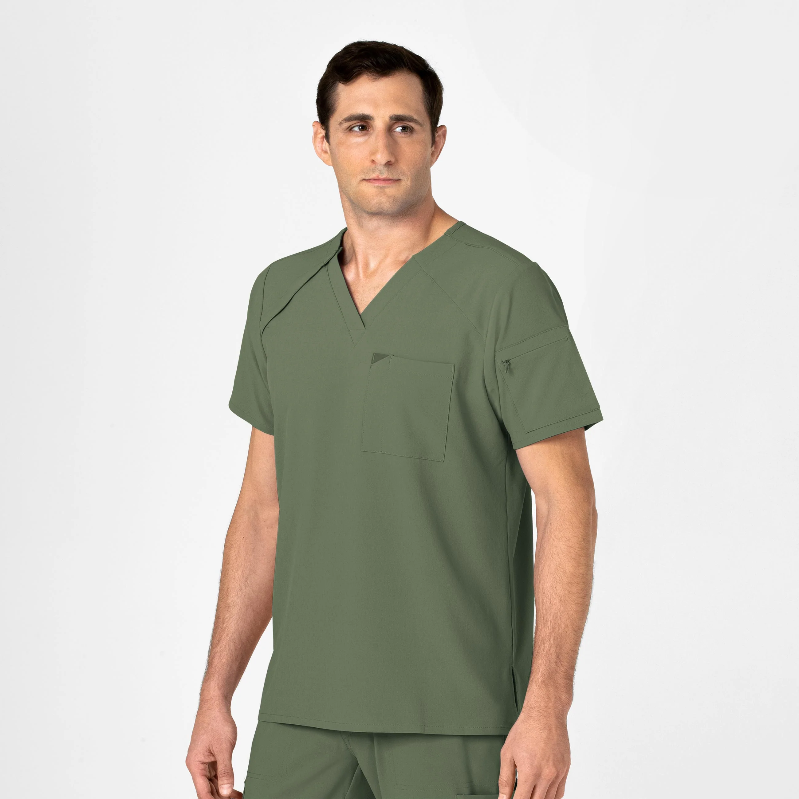 RENEW Men's EZ Zip Scrub Top - Olive - Image 4