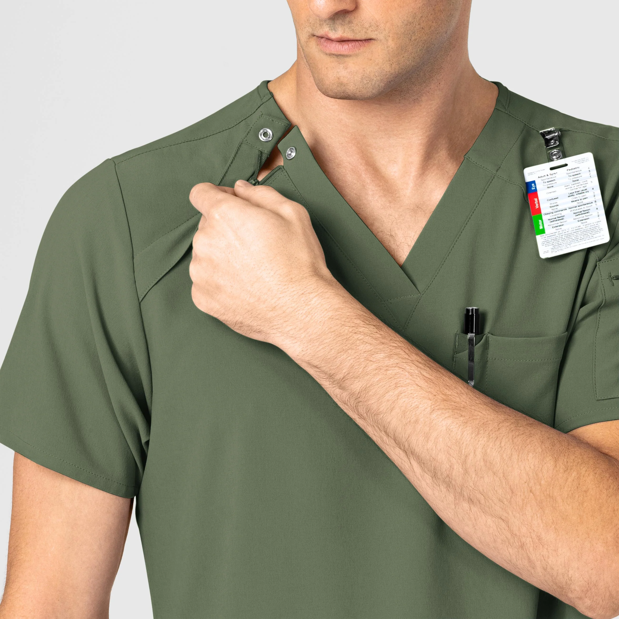 RENEW Men's EZ Zip Scrub Top - Olive - Image 6