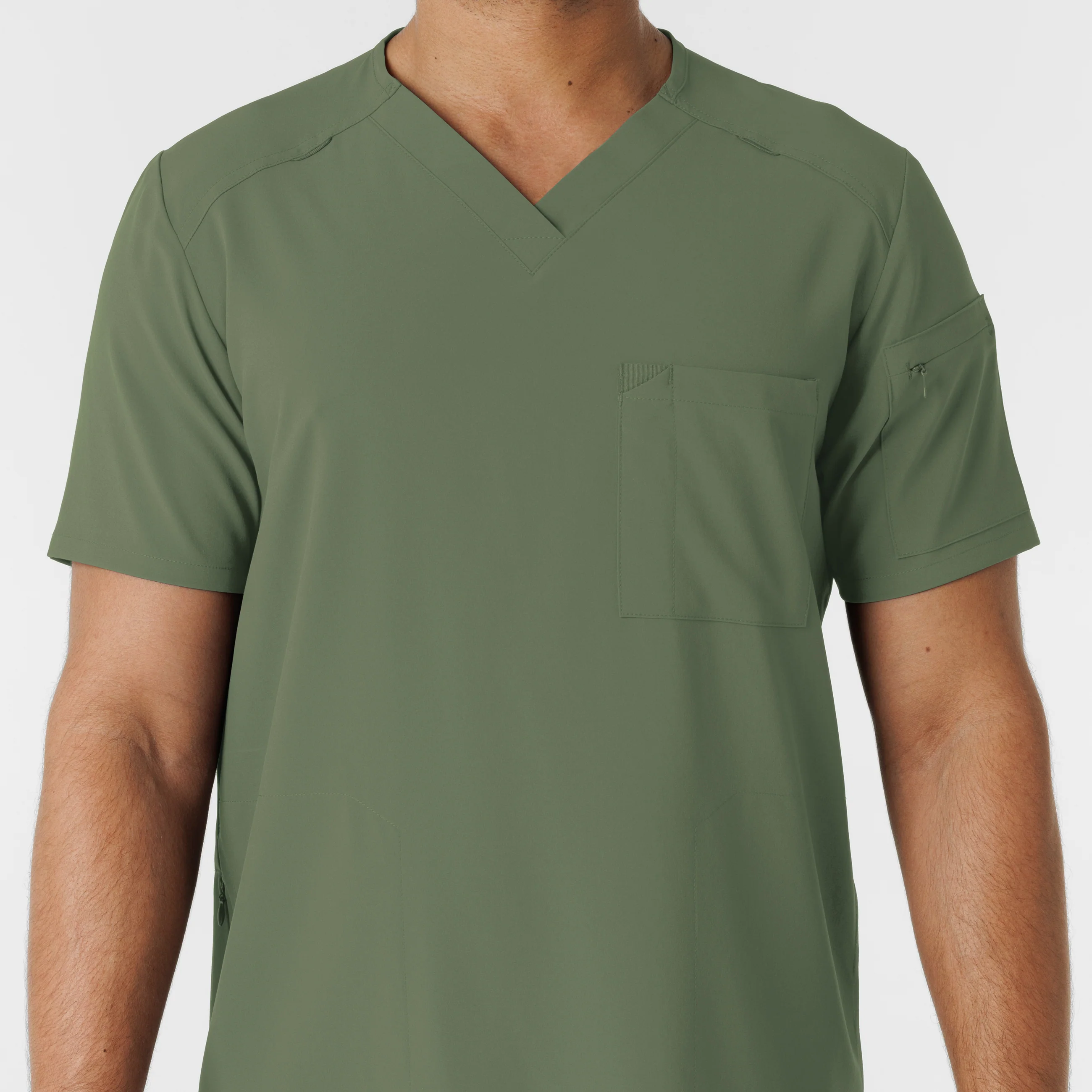 RENEW Men's V-Neck 5 Pocket Scrub Top - Olive - Image 5
