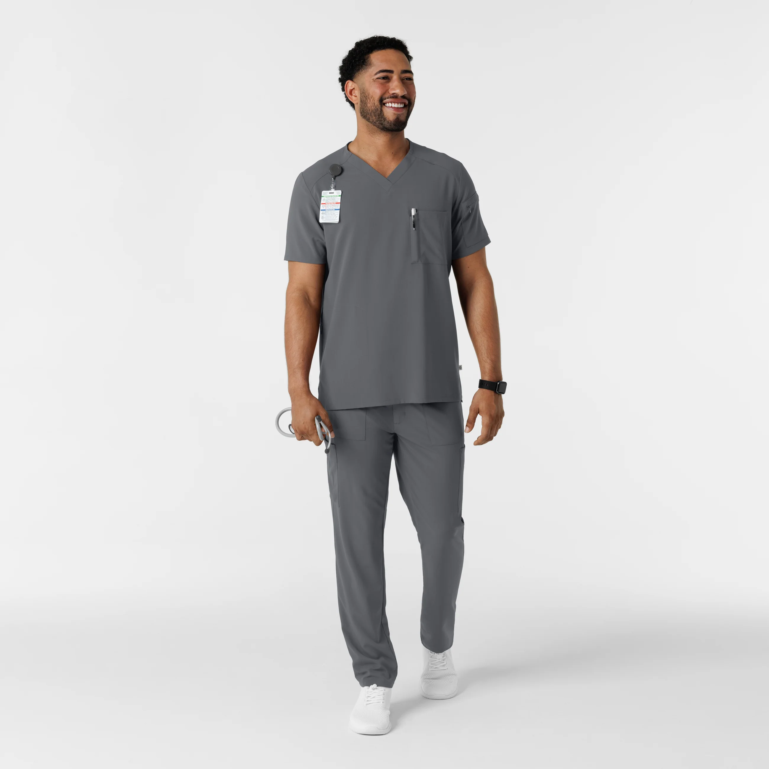 RENEW Men's V-Neck 5 Pocket Scrub Top - Pewter - Image 3