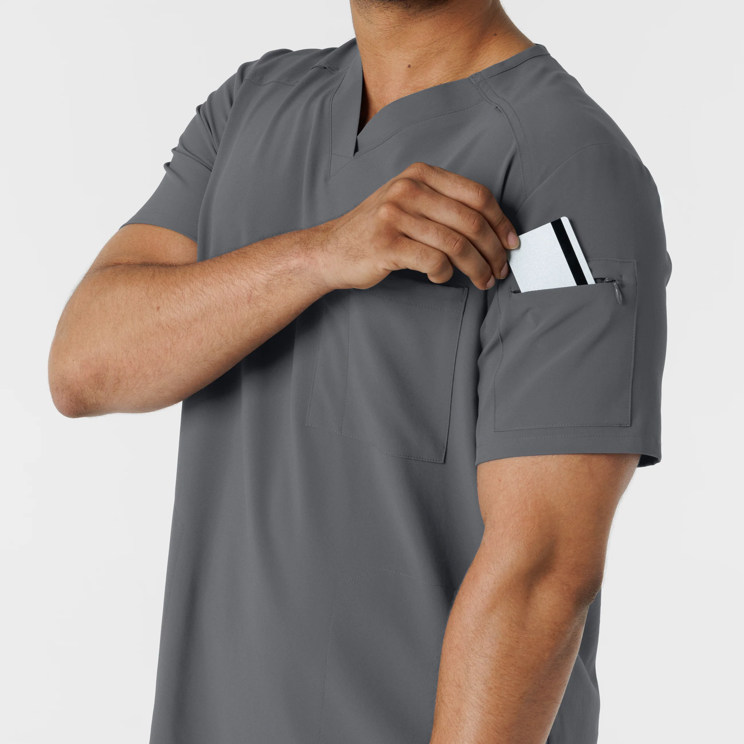 RENEW Men's V-Neck 5 Pocket Scrub Top - Pewter - Image 9