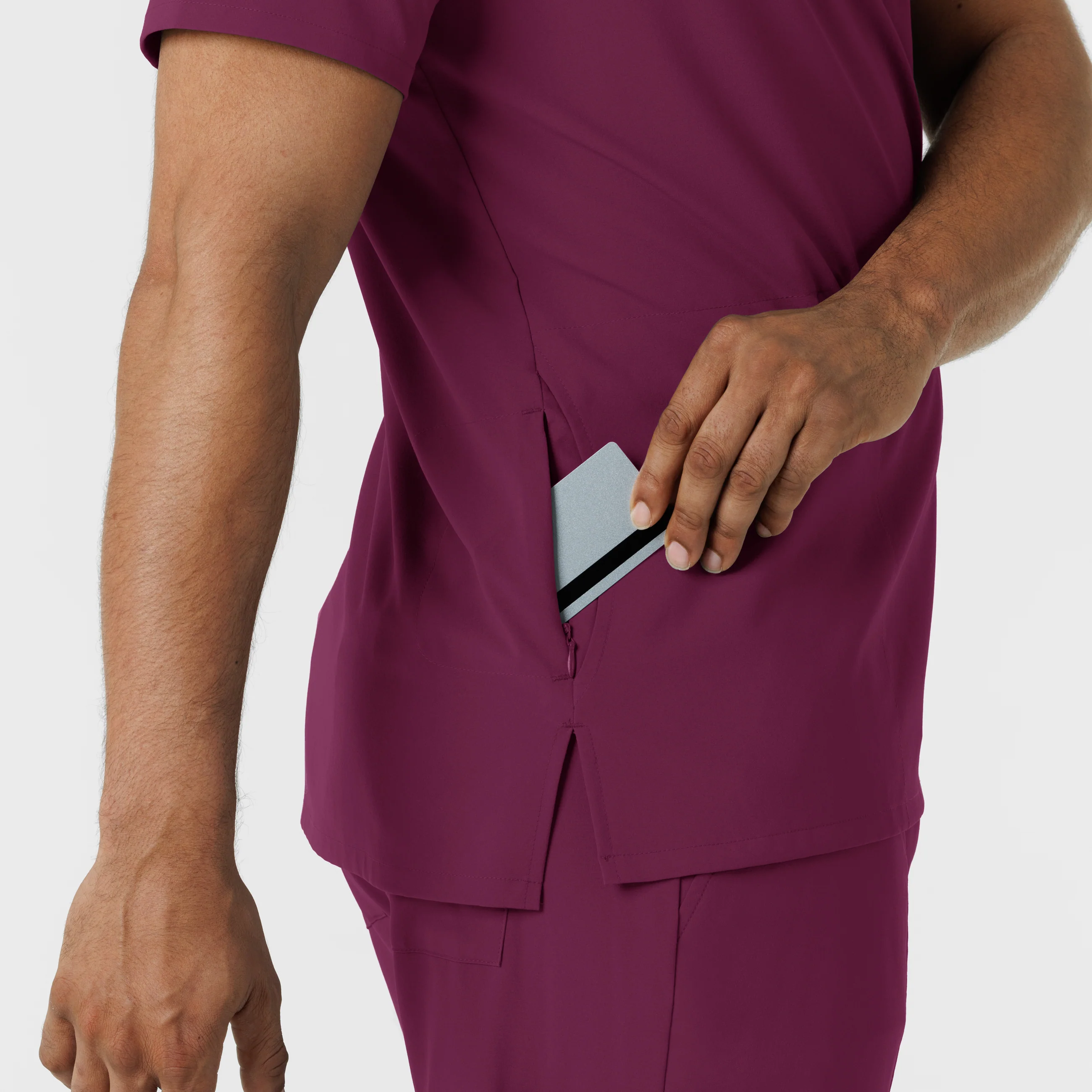 RENEW Men's V-Neck 5 Pocket Scrub Top - Wine - Image 11