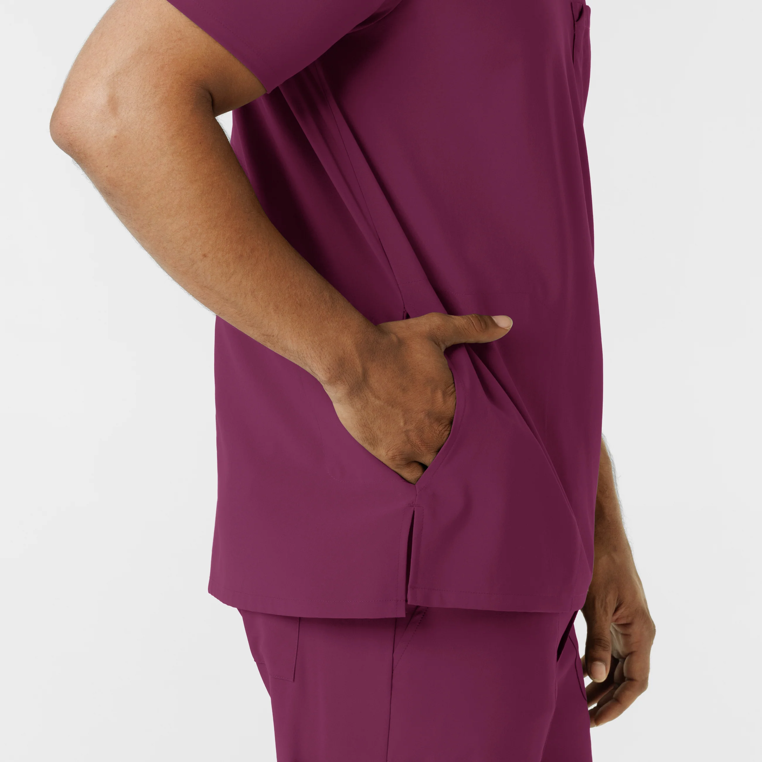 RENEW Men's V-Neck 5 Pocket Scrub Top - Wine - Image 12