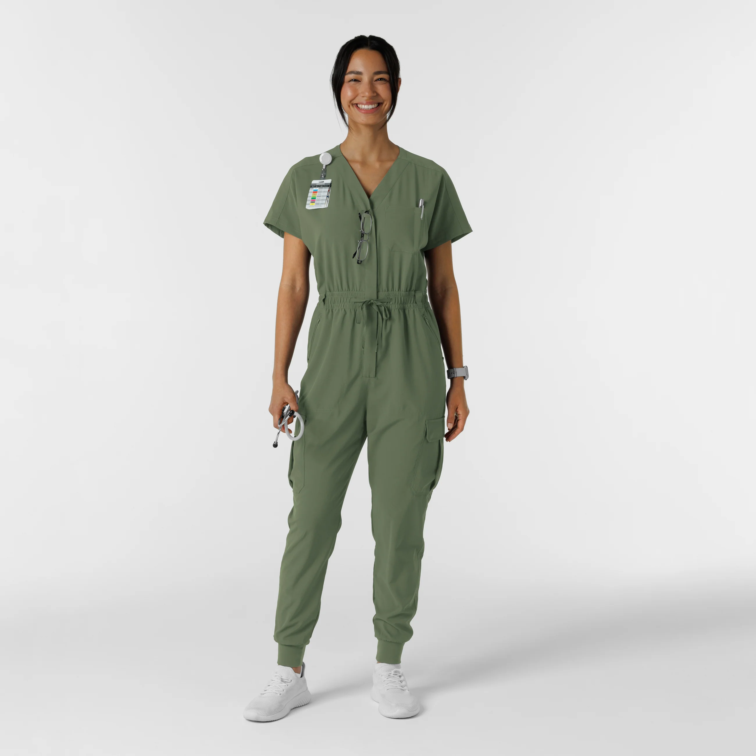 RENEW Women's Cargo Jogger Scrub Jumpsuit - Olive - Image 3