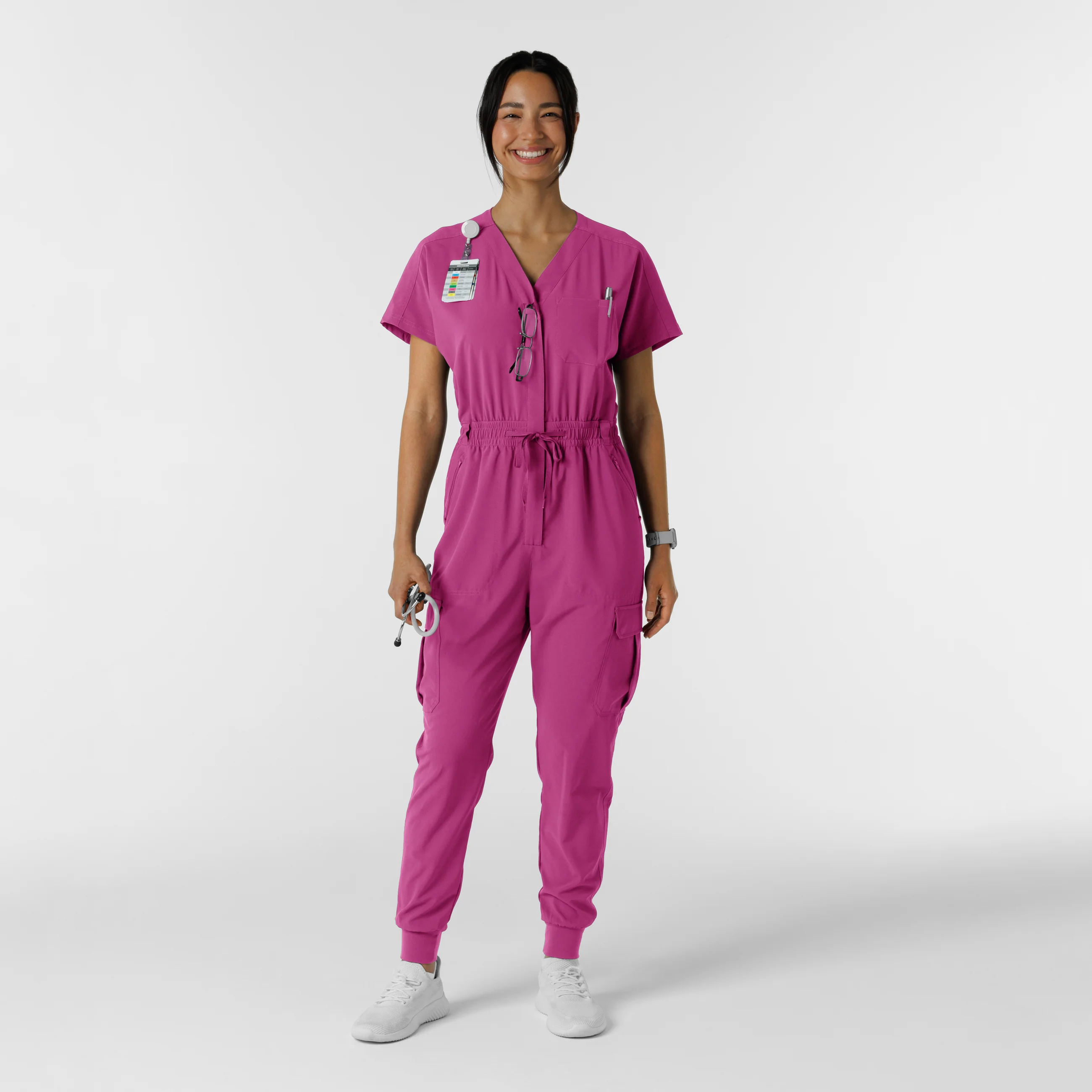 RENEW Women's Cargo Jogger Scrub Jumpsuit - Raspberry - Image 3