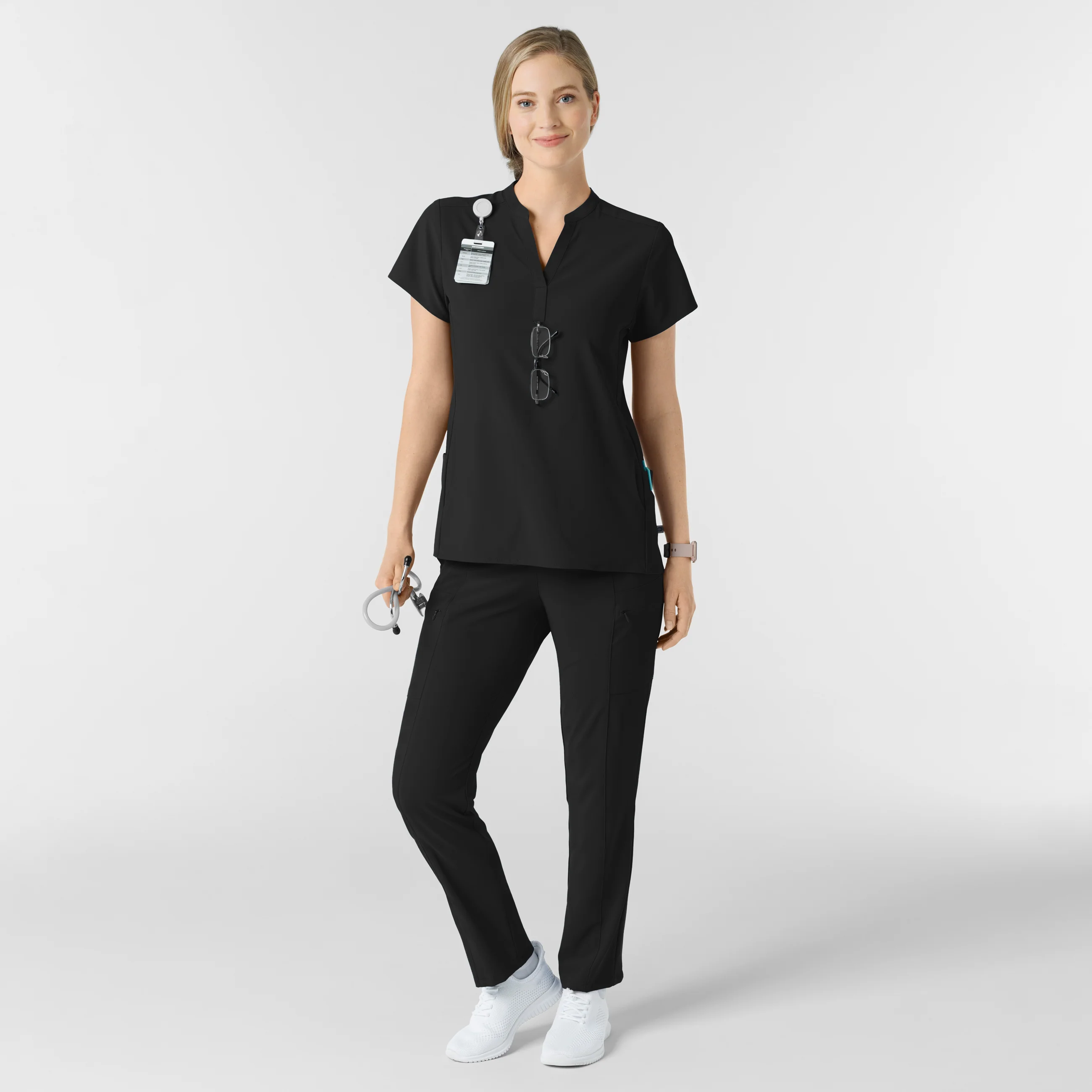 RENEW Women's Mandarin Collar Scrub Top - Black - Image 12