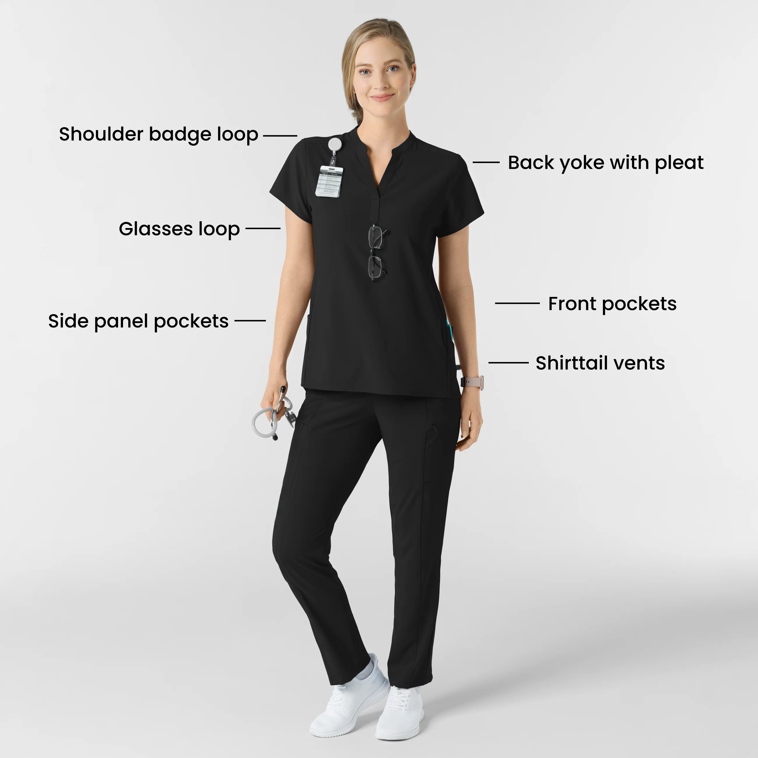 RENEW Women's Mandarin Collar Scrub Top - Black - Image 3