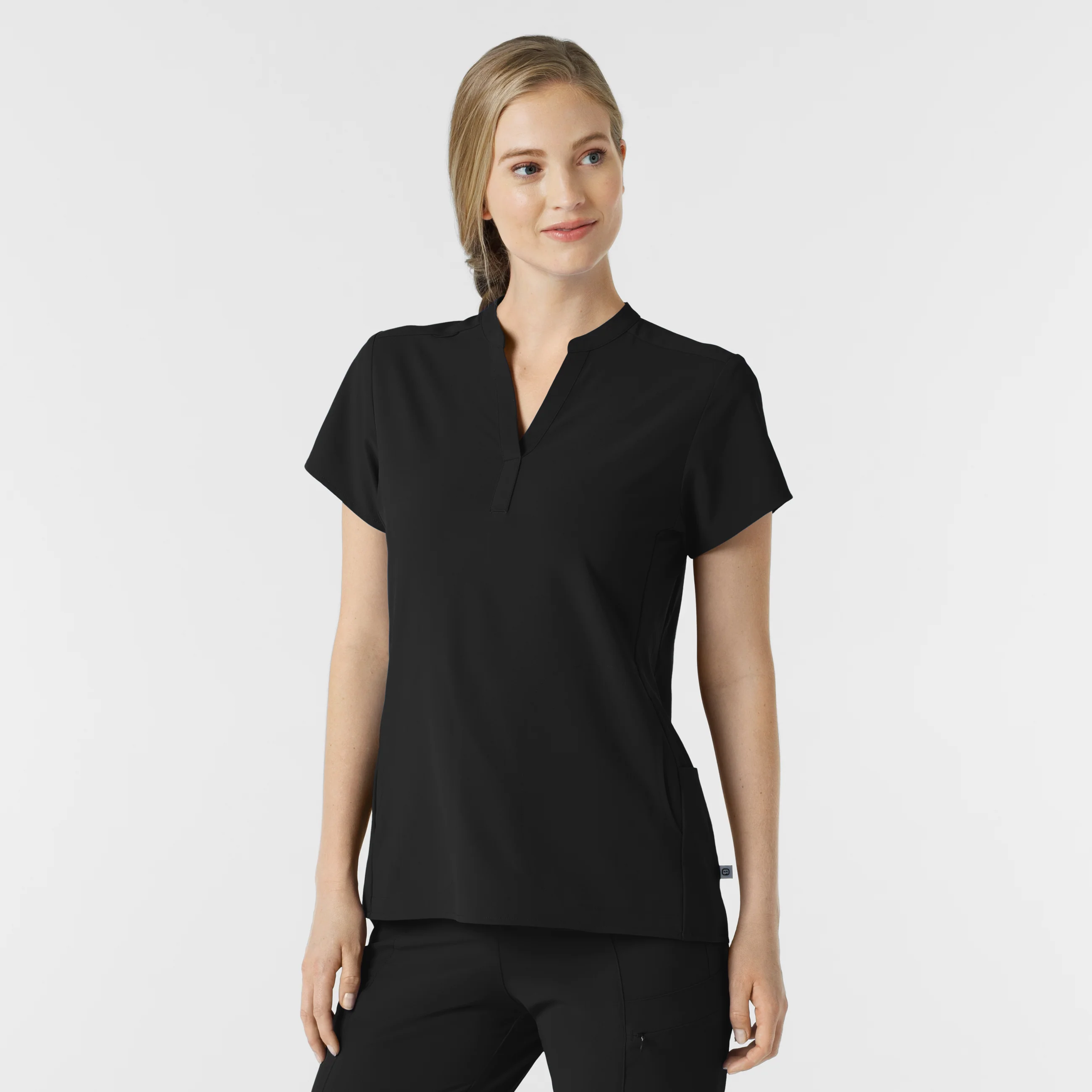 RENEW Women's Mandarin Collar Scrub Top - Black - Image 4