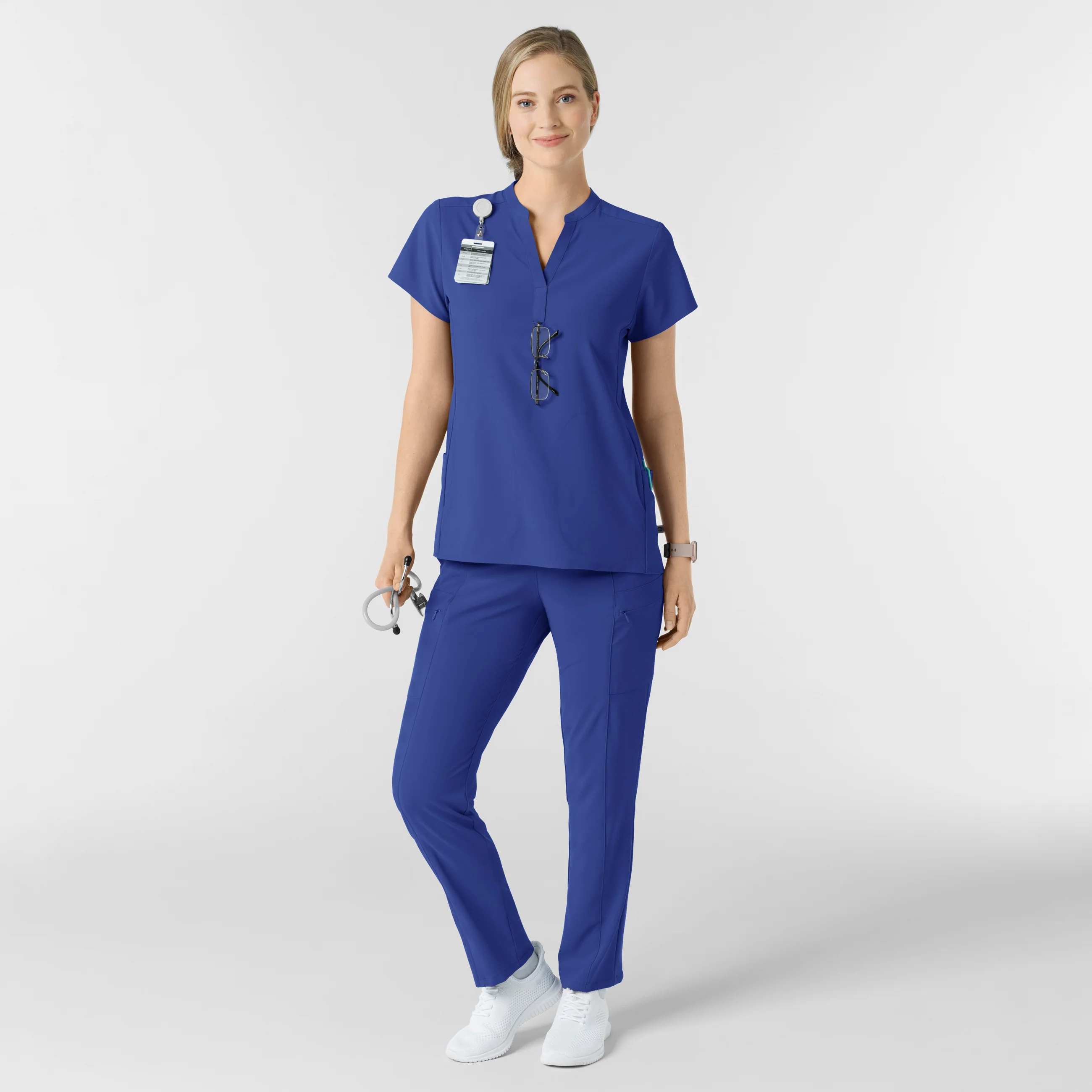RENEW Women's Mandarin Collar Scrub Top - Galaxy Blue - Image 3