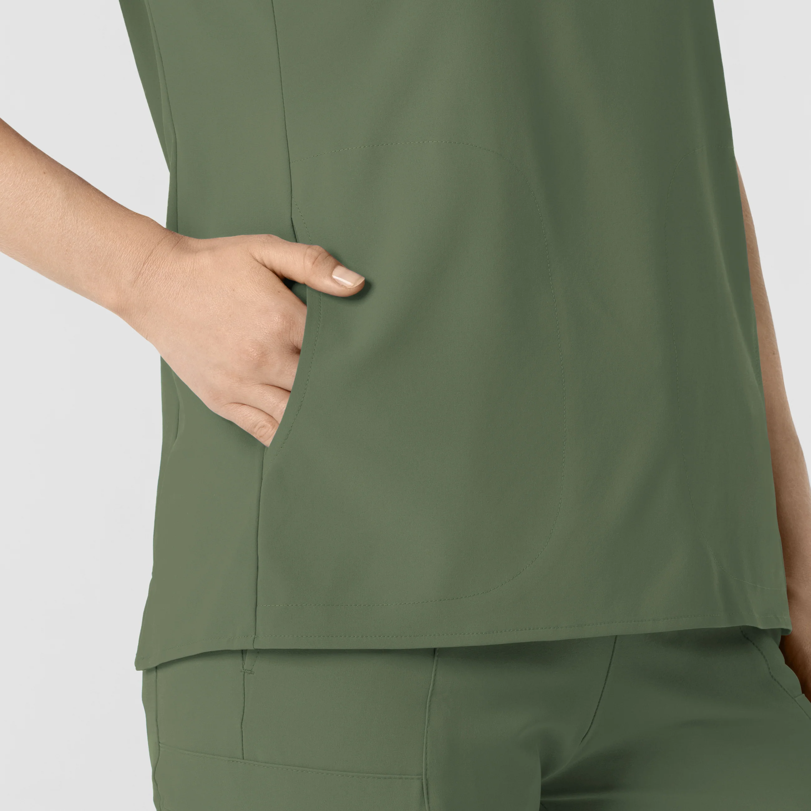 RENEW Women's Mandarin Collar Scrub Top - Olive - Image 11