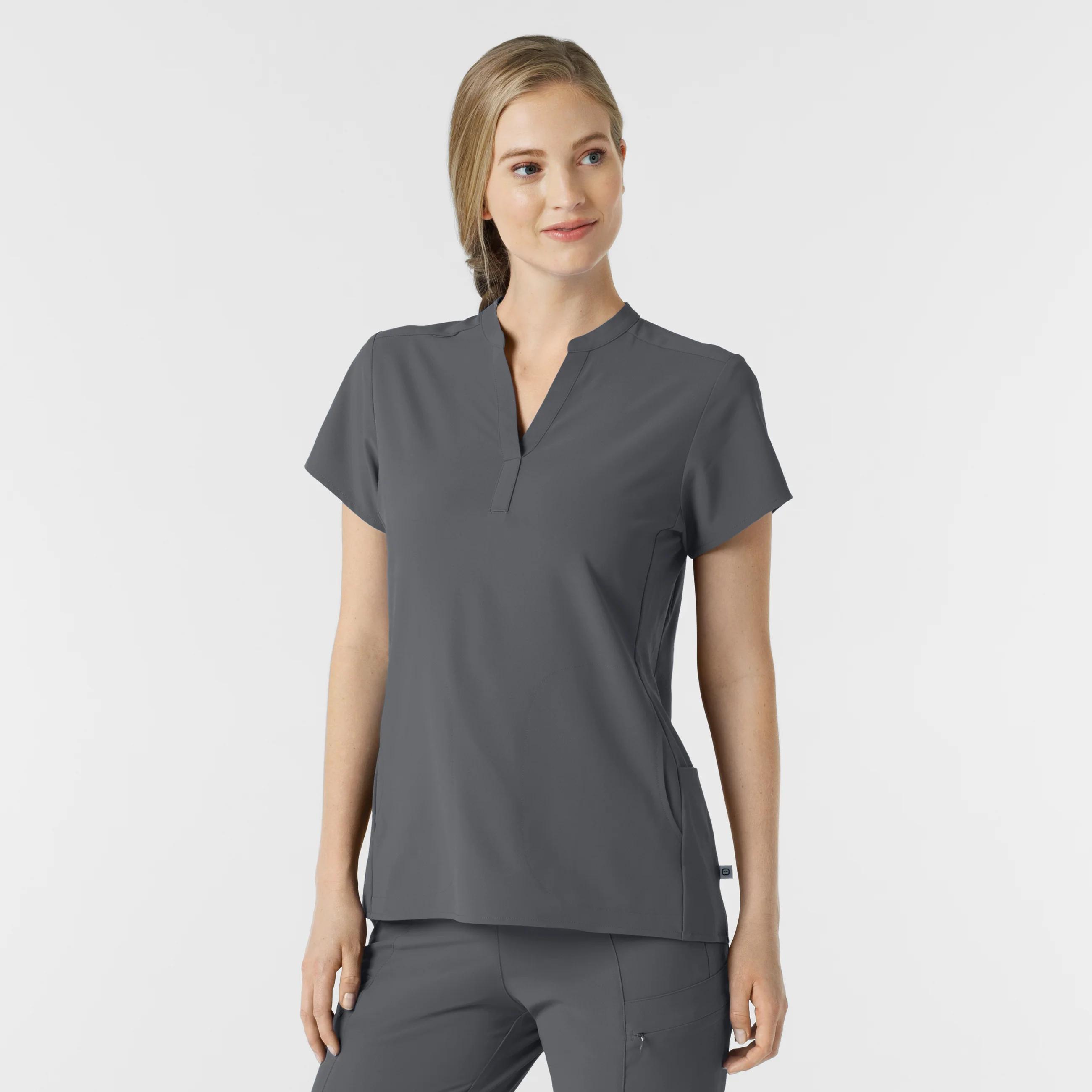 RENEW Women's Mandarin Collar Scrub Top - Pewter - Image 4